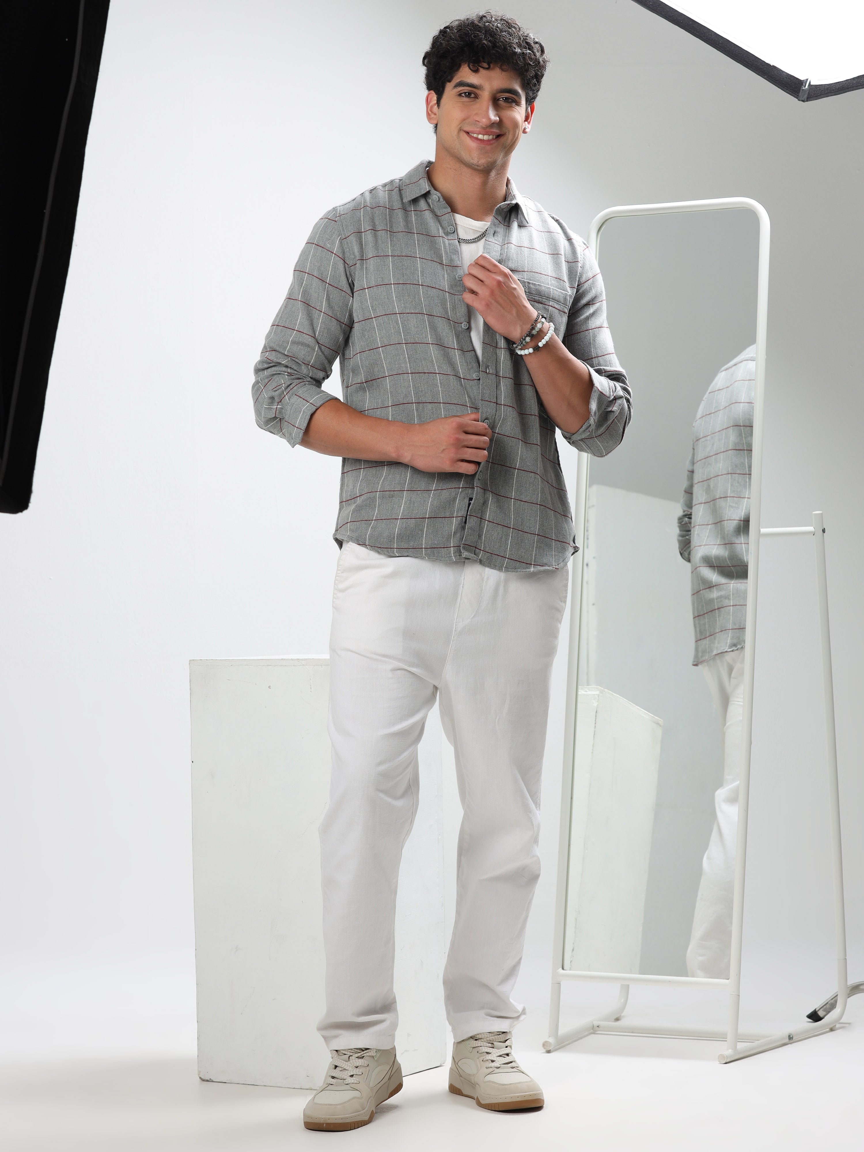 MEN'S GREY CHECKS SLIM FIT SHIRT