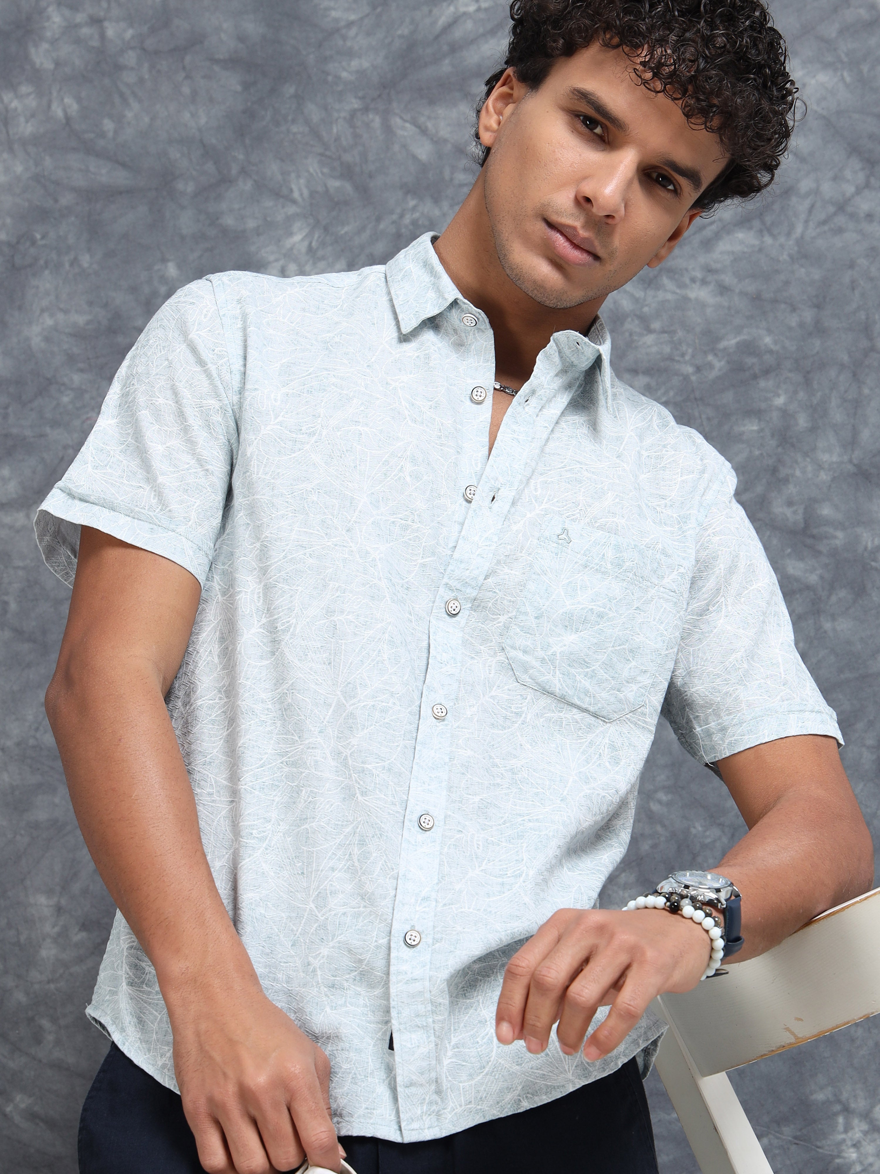 MEN'S BLUE  PRINT SLIM FIT SHIRT