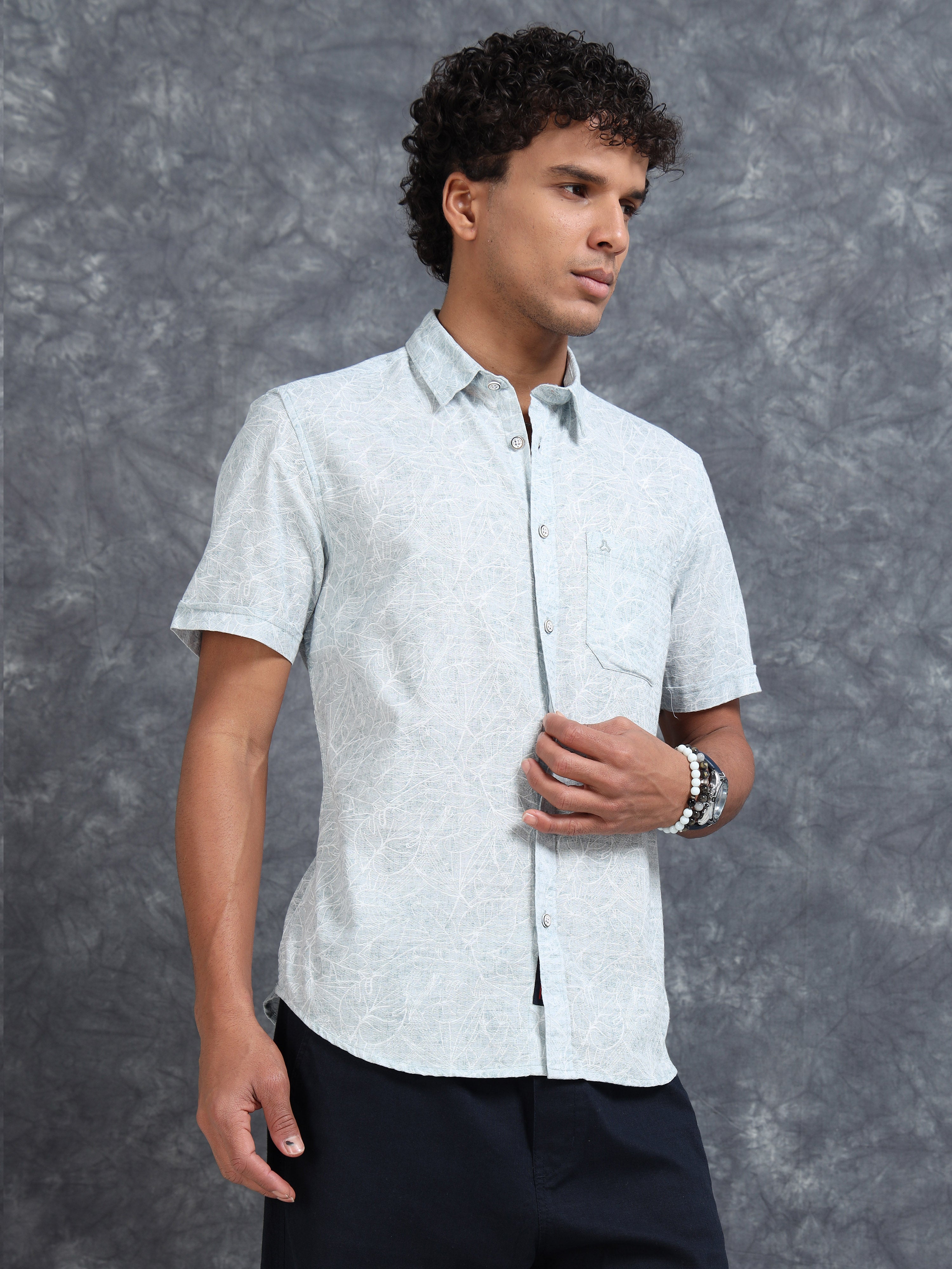 MEN'S BLUE  PRINT SLIM FIT SHIRT