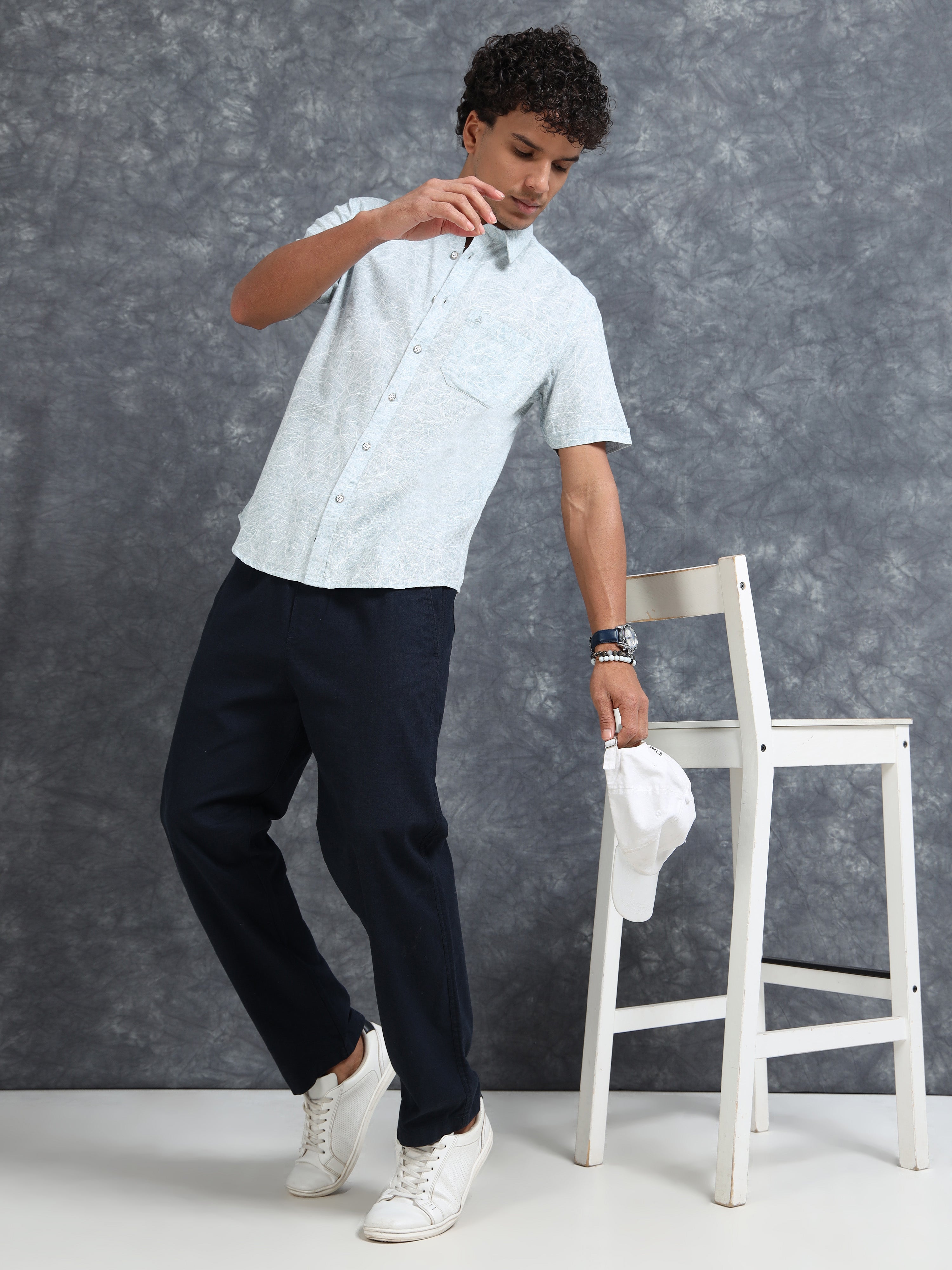 MEN'S BLUE  PRINT SLIM FIT SHIRT