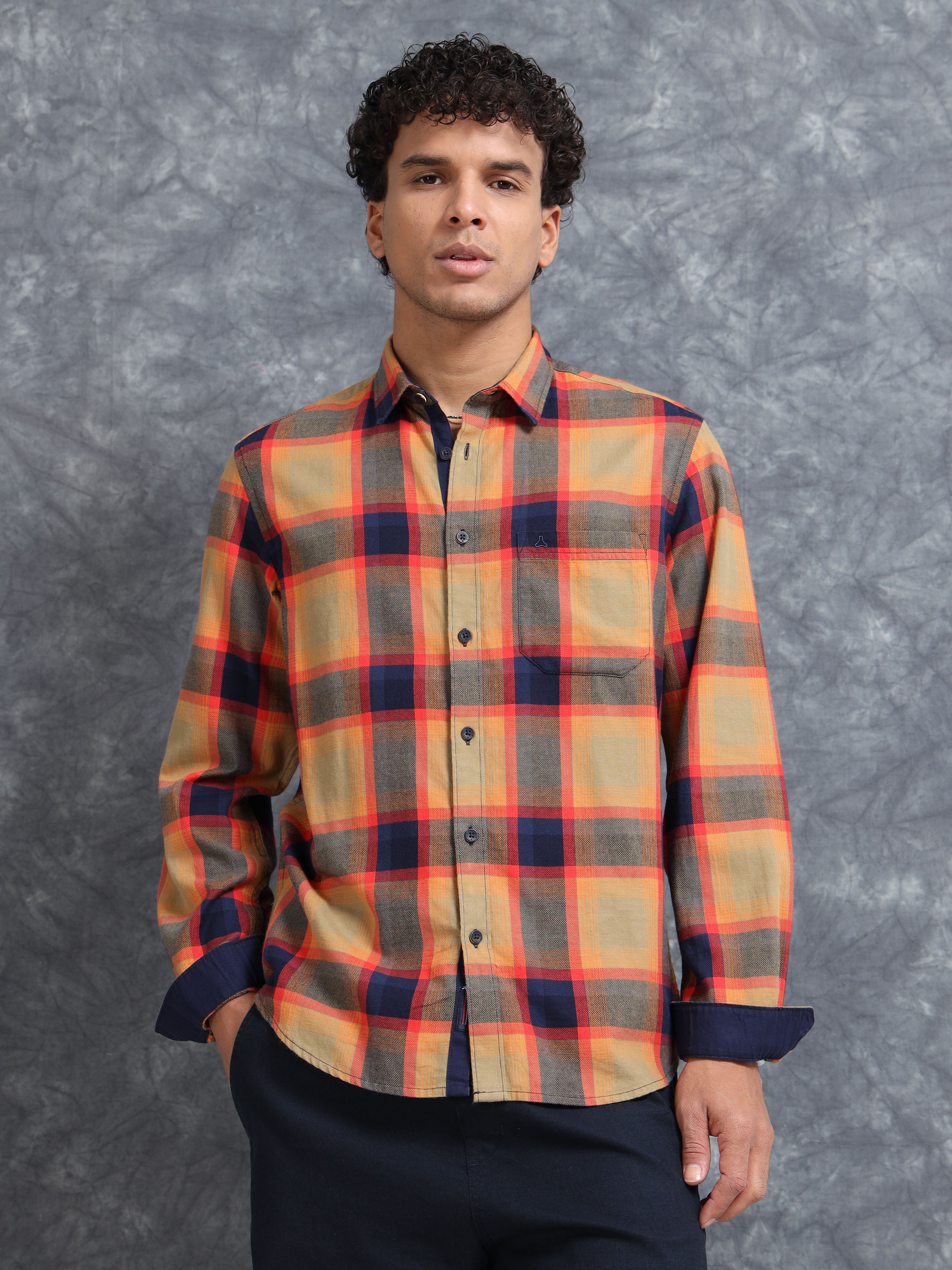 MEN'S RED CHECKS SLIM FIT SHIRT