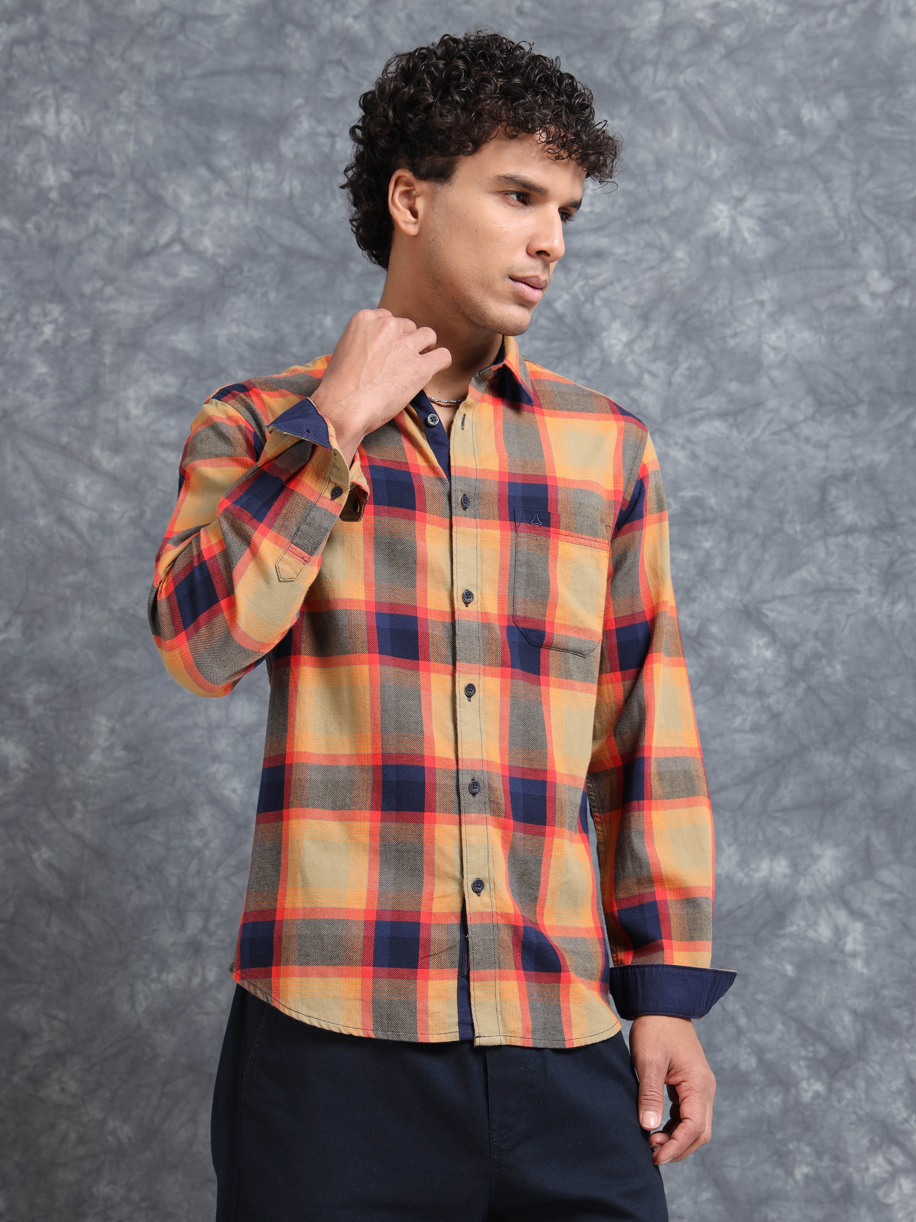 MEN'S RED CHECKS SLIM FIT SHIRT