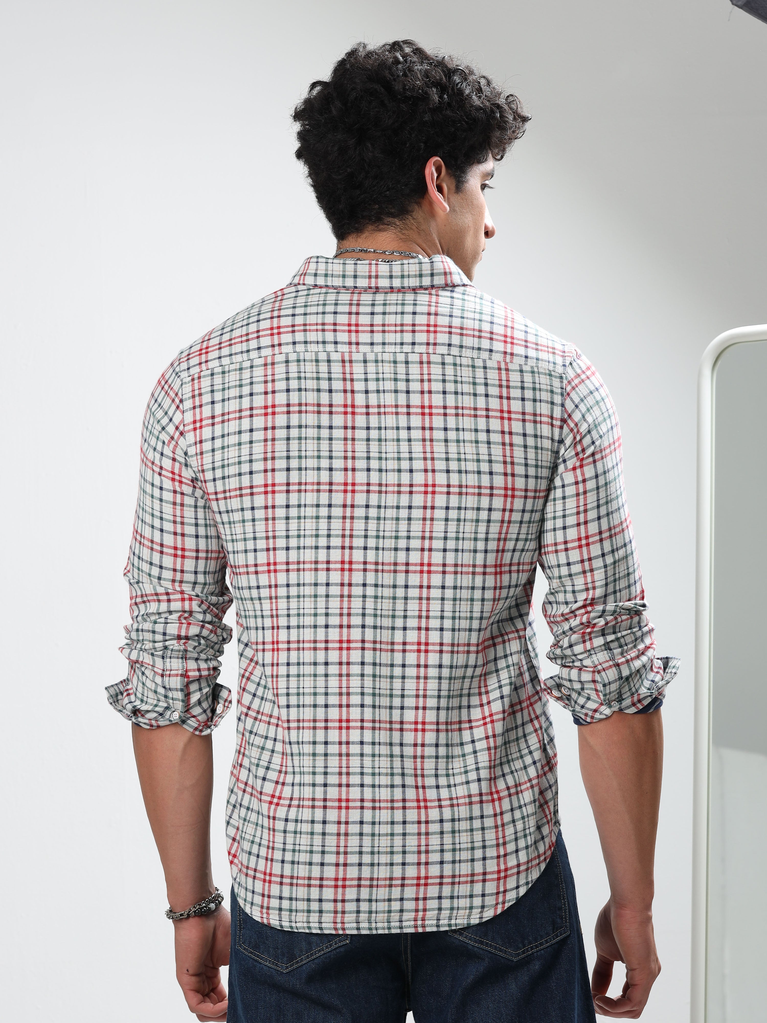 MEN'S WHITE CHECKS SLIM FIT SHIRT