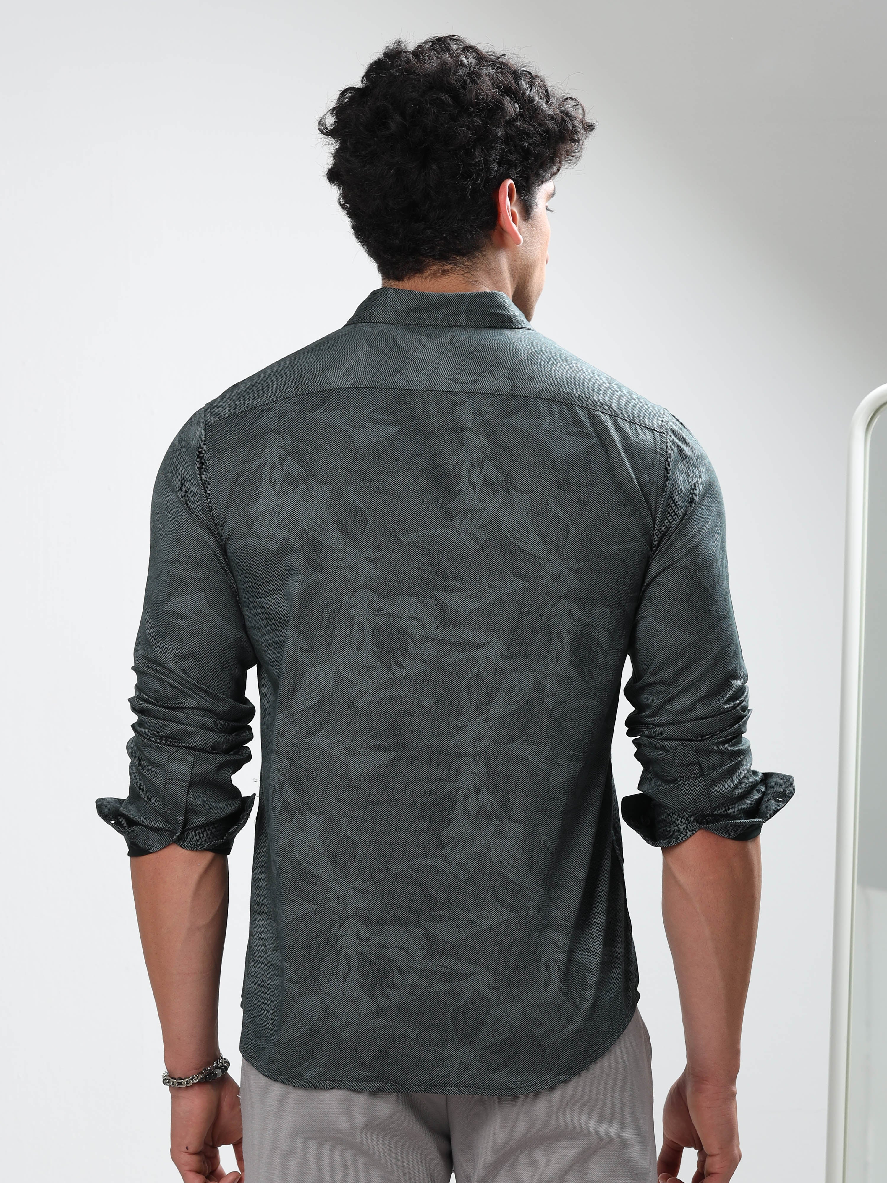 MEN'S GREEN PRINT SLIM FIT SHIRT