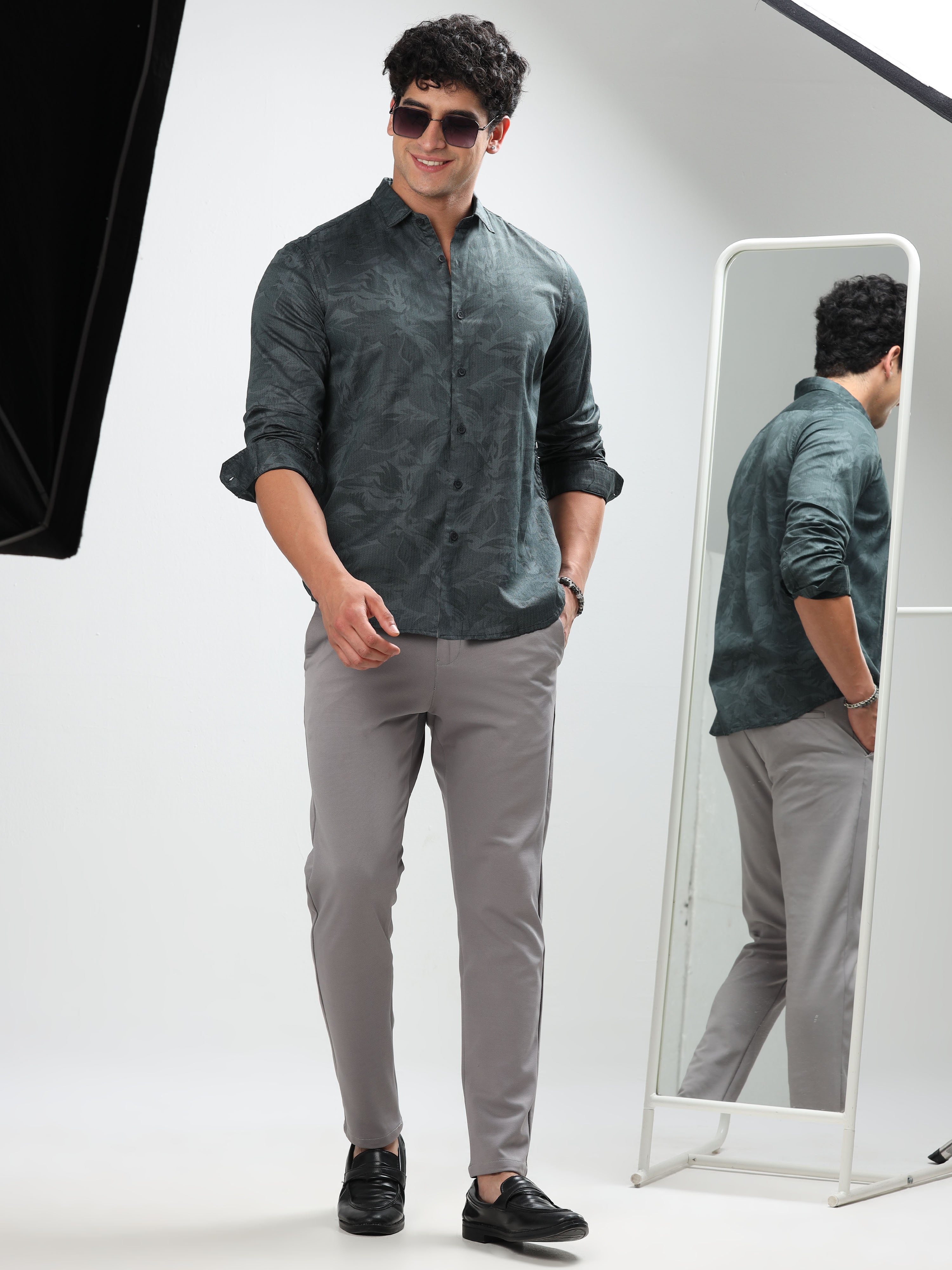 MEN'S GREEN PRINT SLIM FIT SHIRT