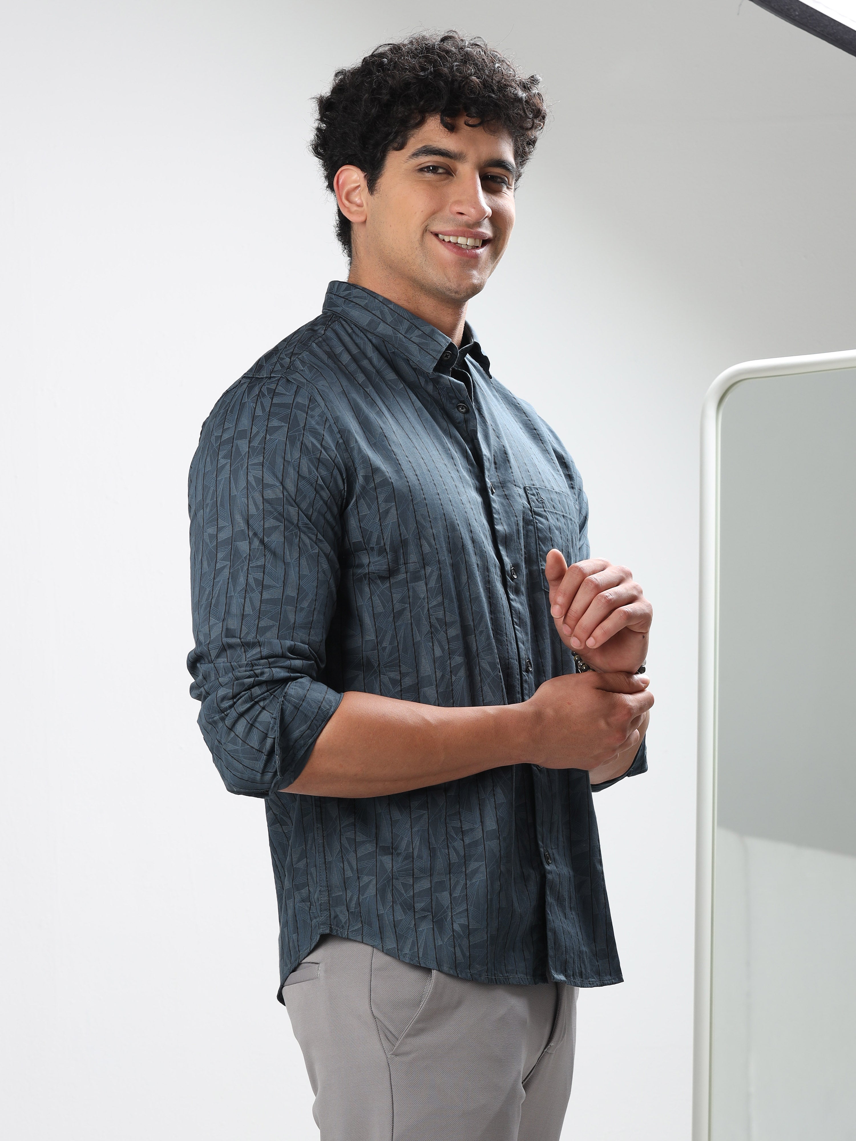 MEN'S P.GREEN PRINT SLIM FIT SHIRT