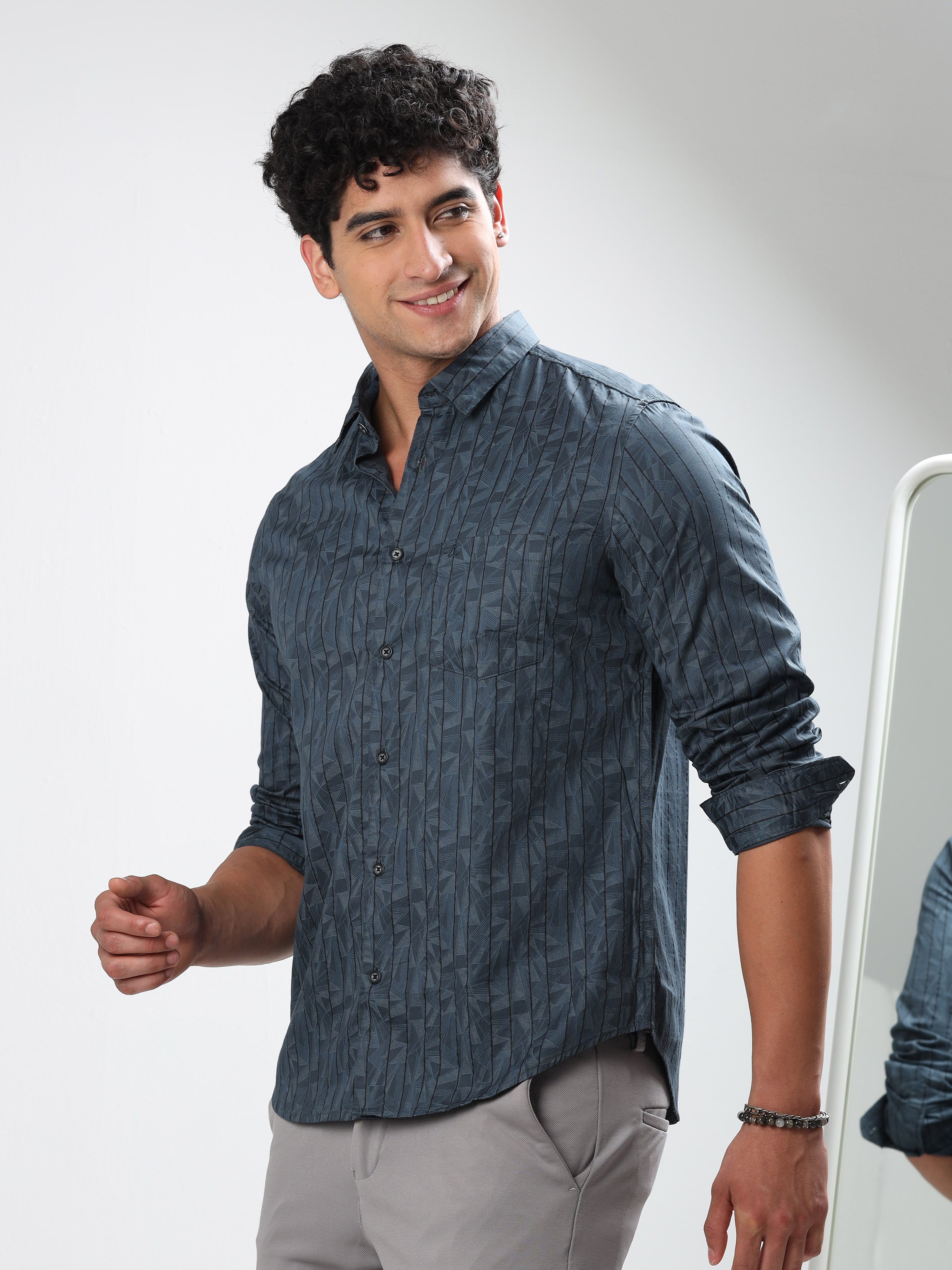 MEN'S P.GREEN PRINT SLIM FIT SHIRT