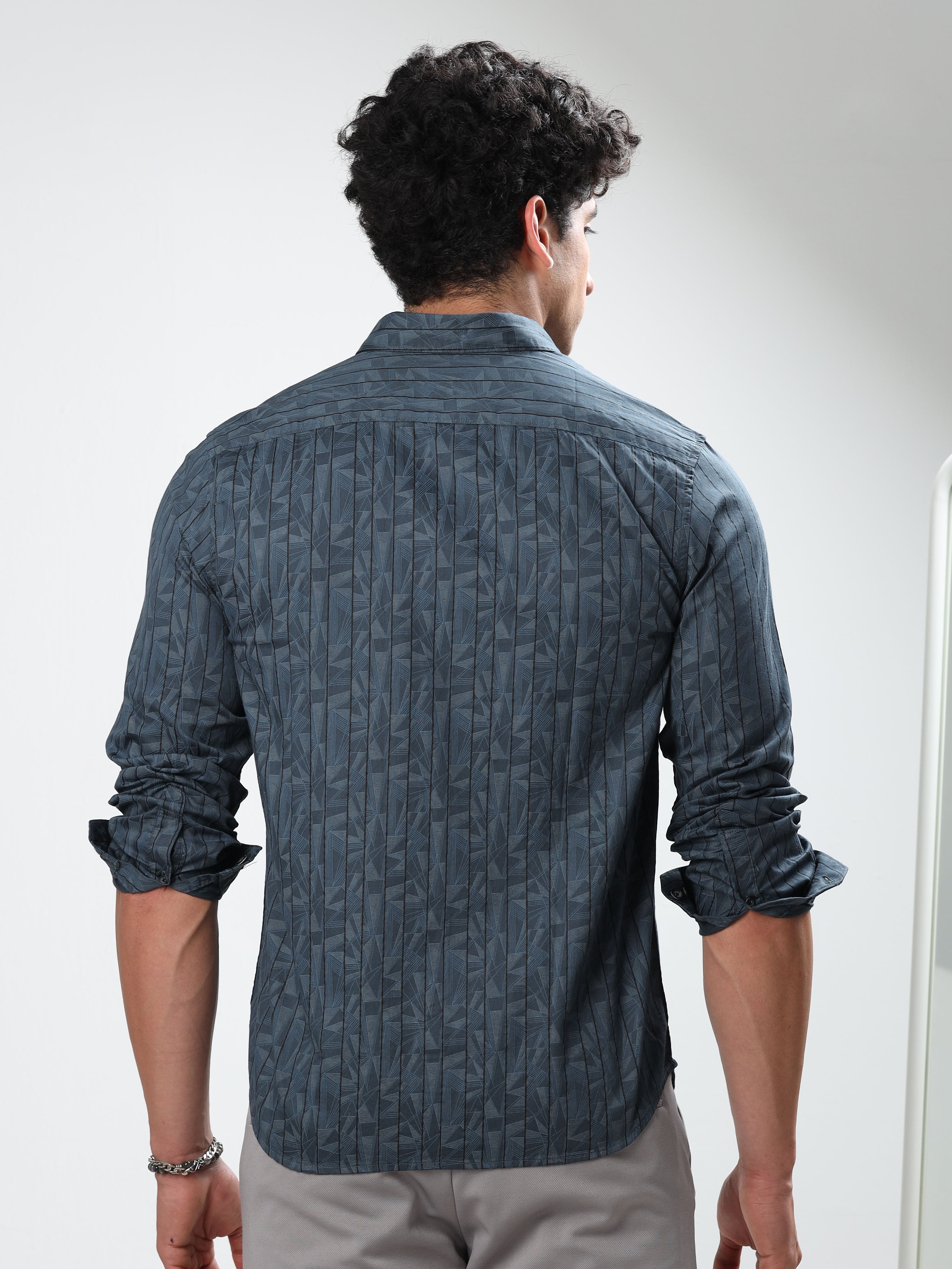 MEN'S P.GREEN PRINT SLIM FIT SHIRT