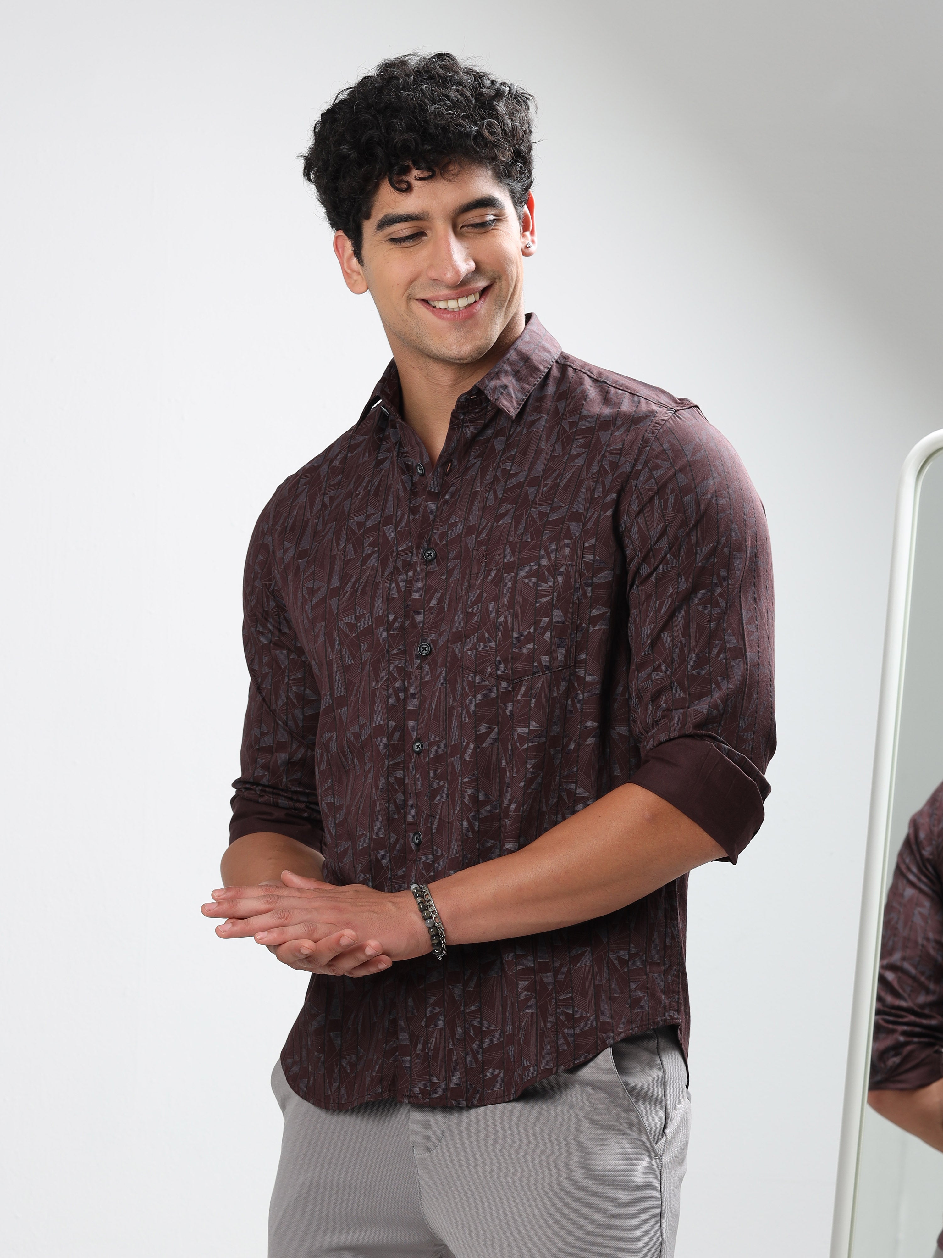 MEN'S MAROON PRINT SLIM FIT SHIRT