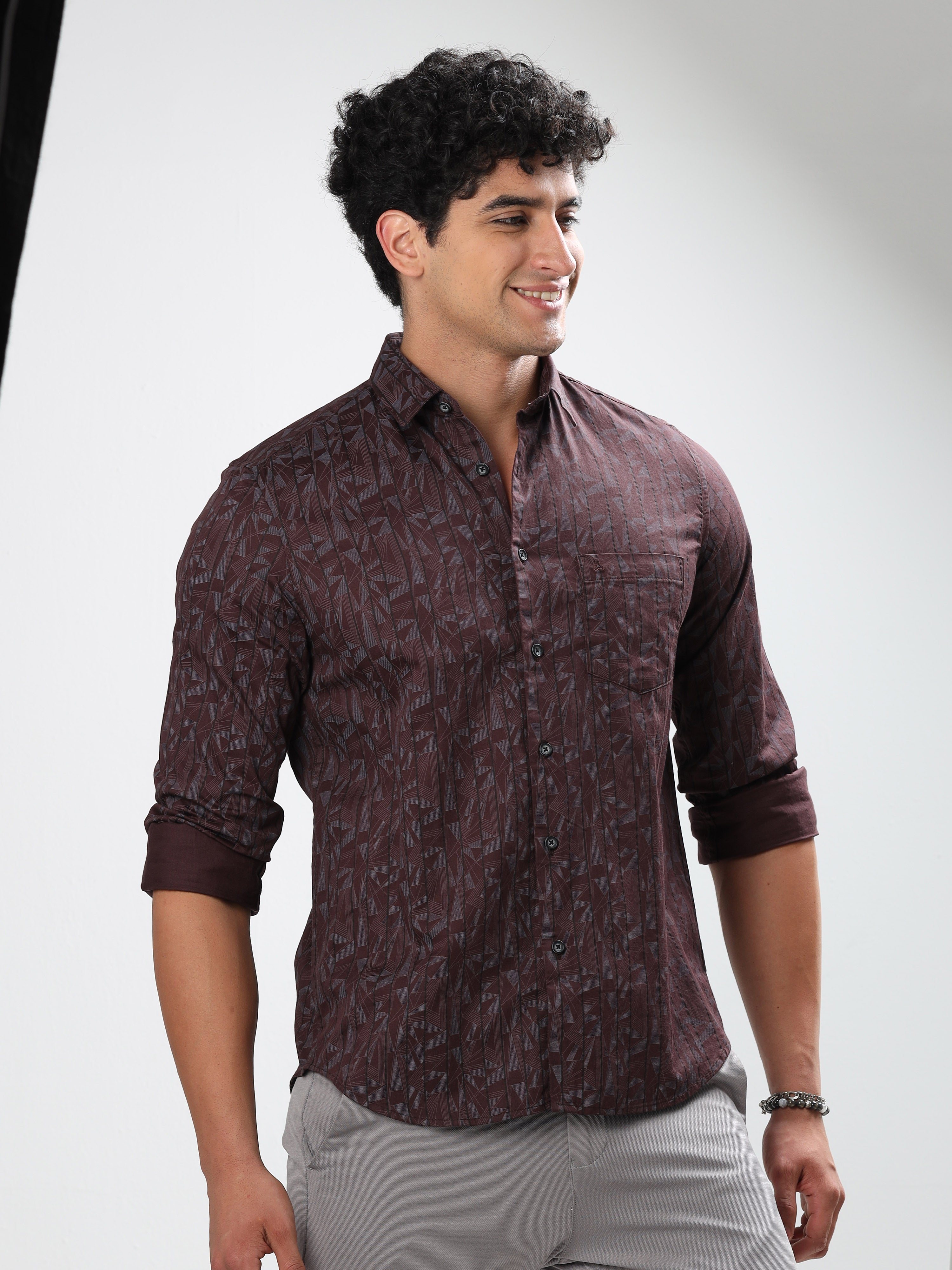 MEN'S MAROON PRINT SLIM FIT SHIRT