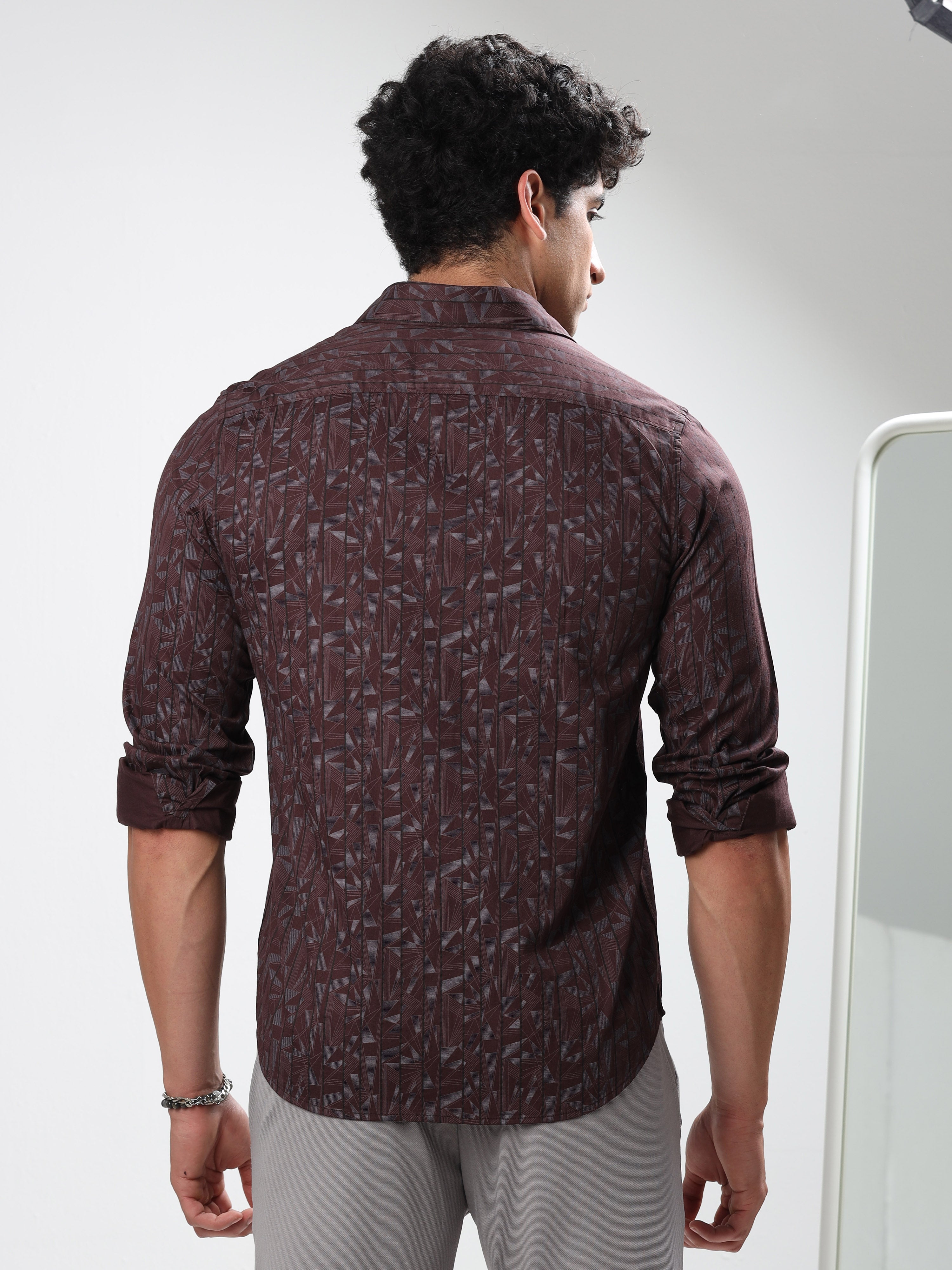 MEN'S MAROON PRINT SLIM FIT SHIRT