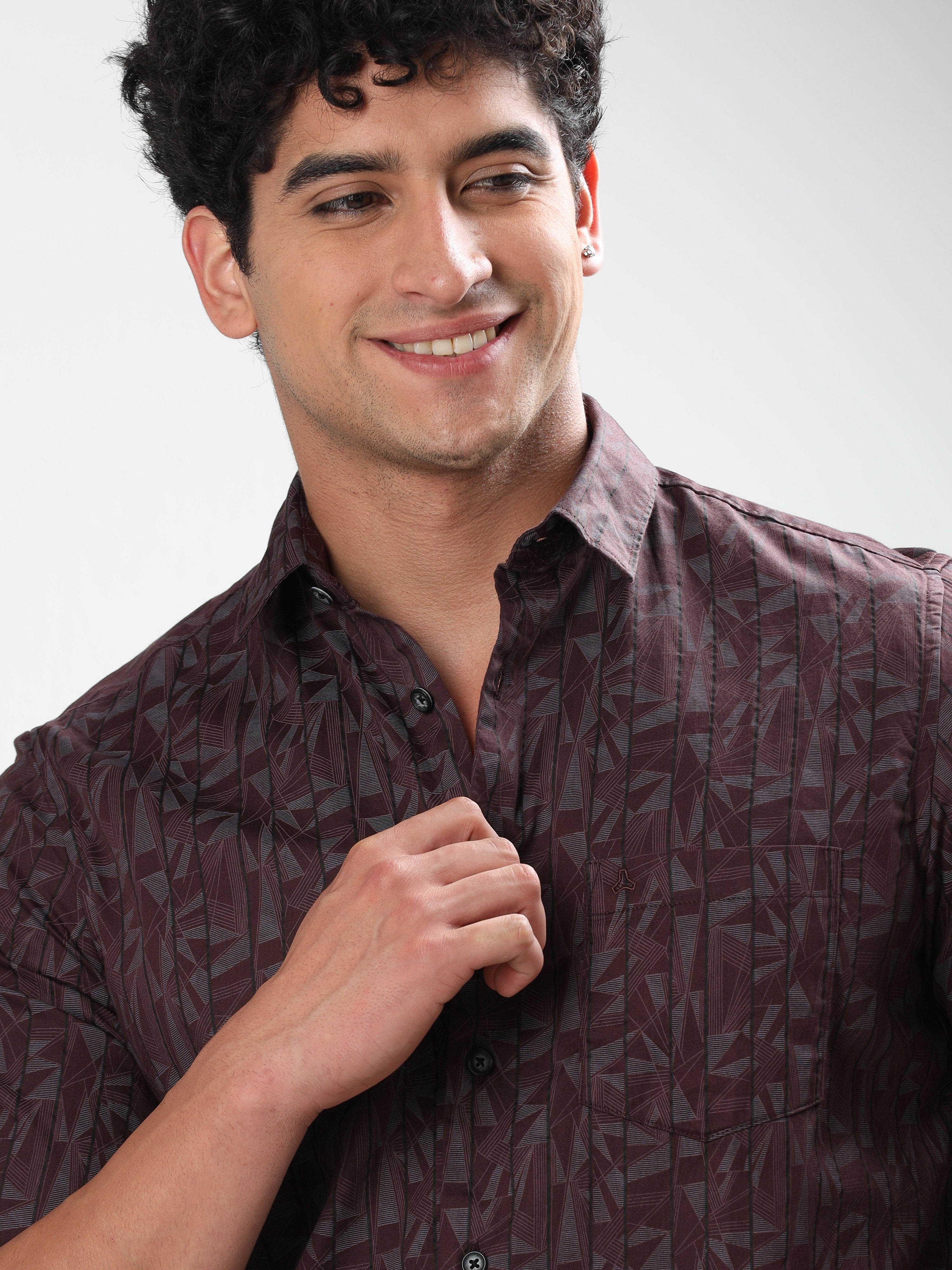 MEN'S MAROON PRINT SLIM FIT SHIRT