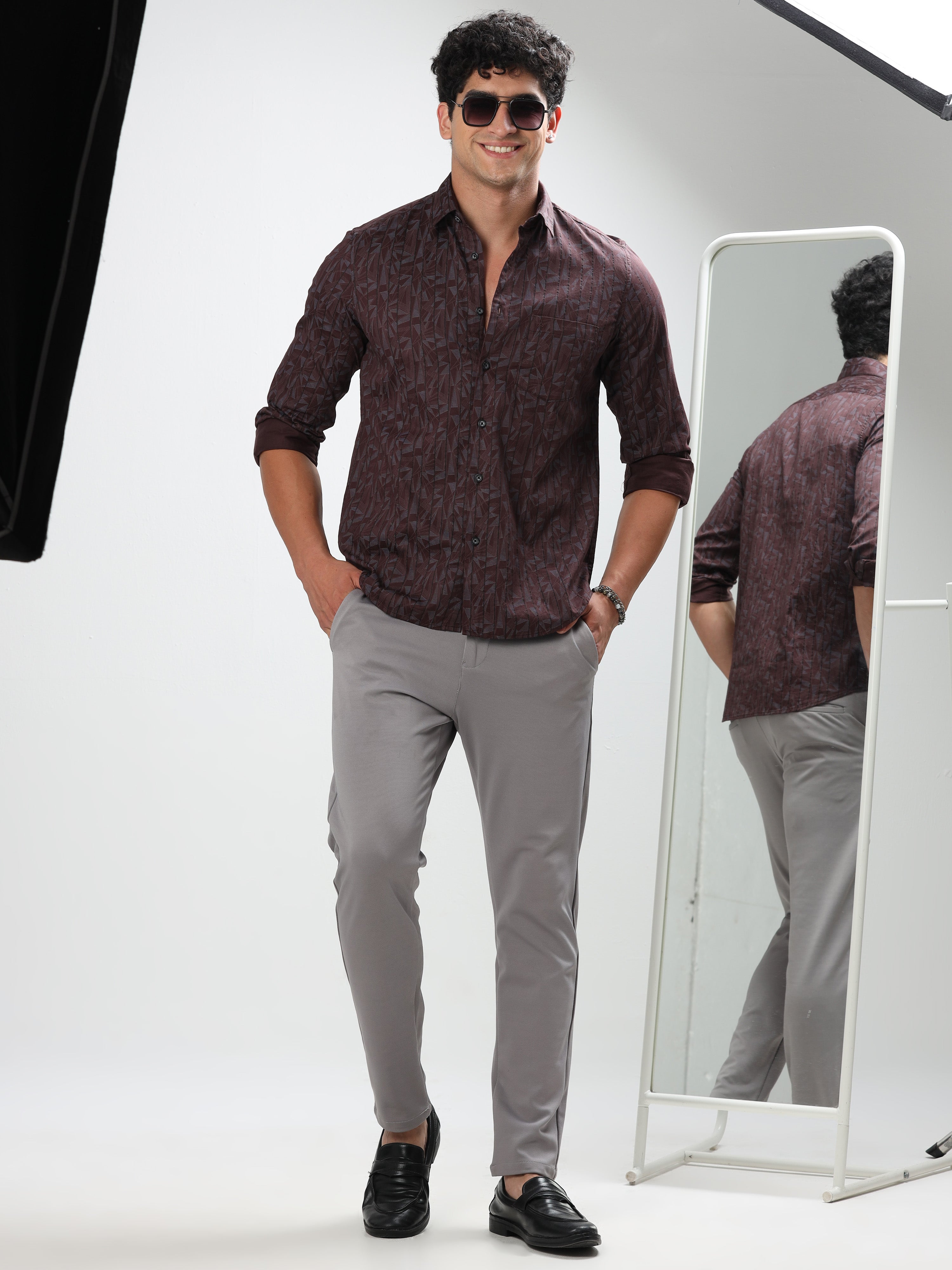 MEN'S MAROON PRINT SLIM FIT SHIRT