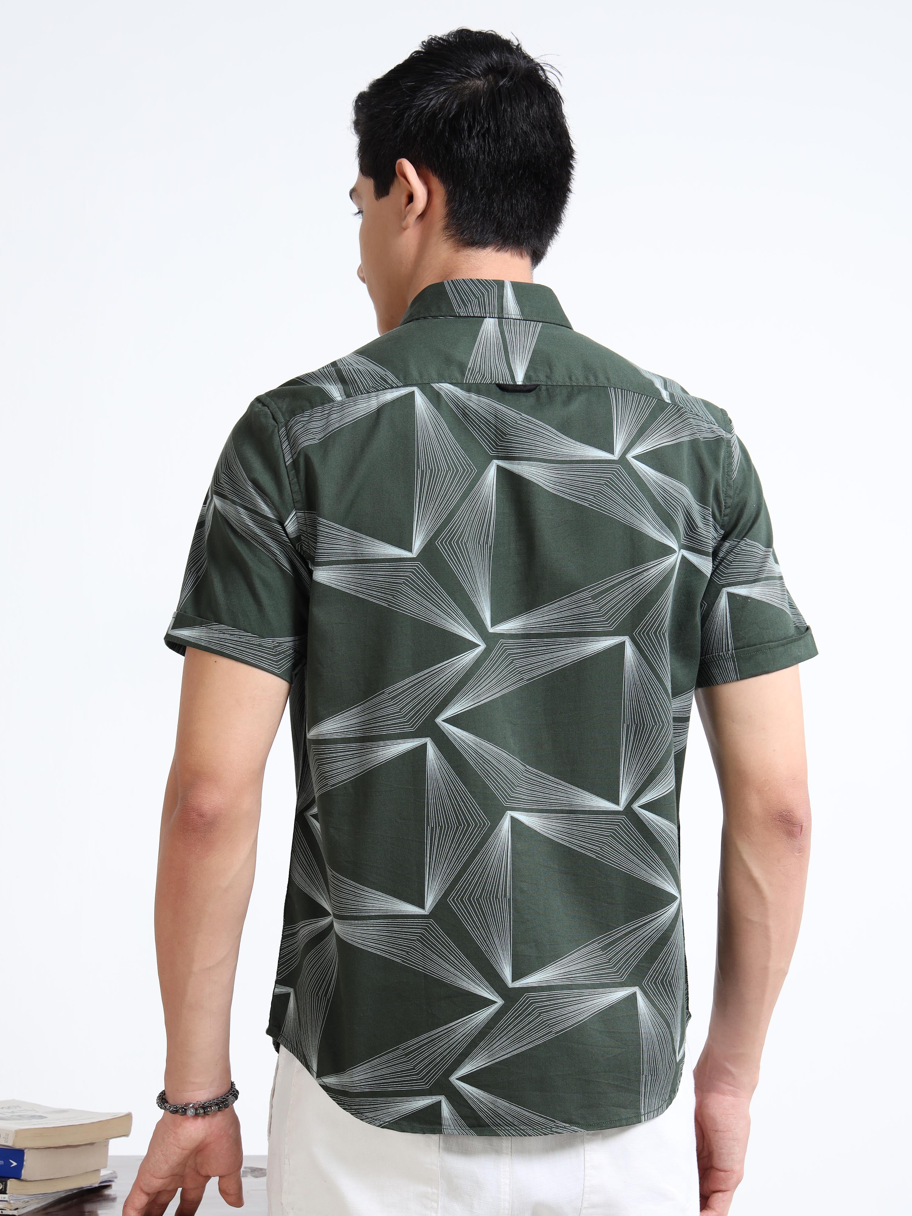 MEN'S GREEN PRINT SLIM FIT SHIRT