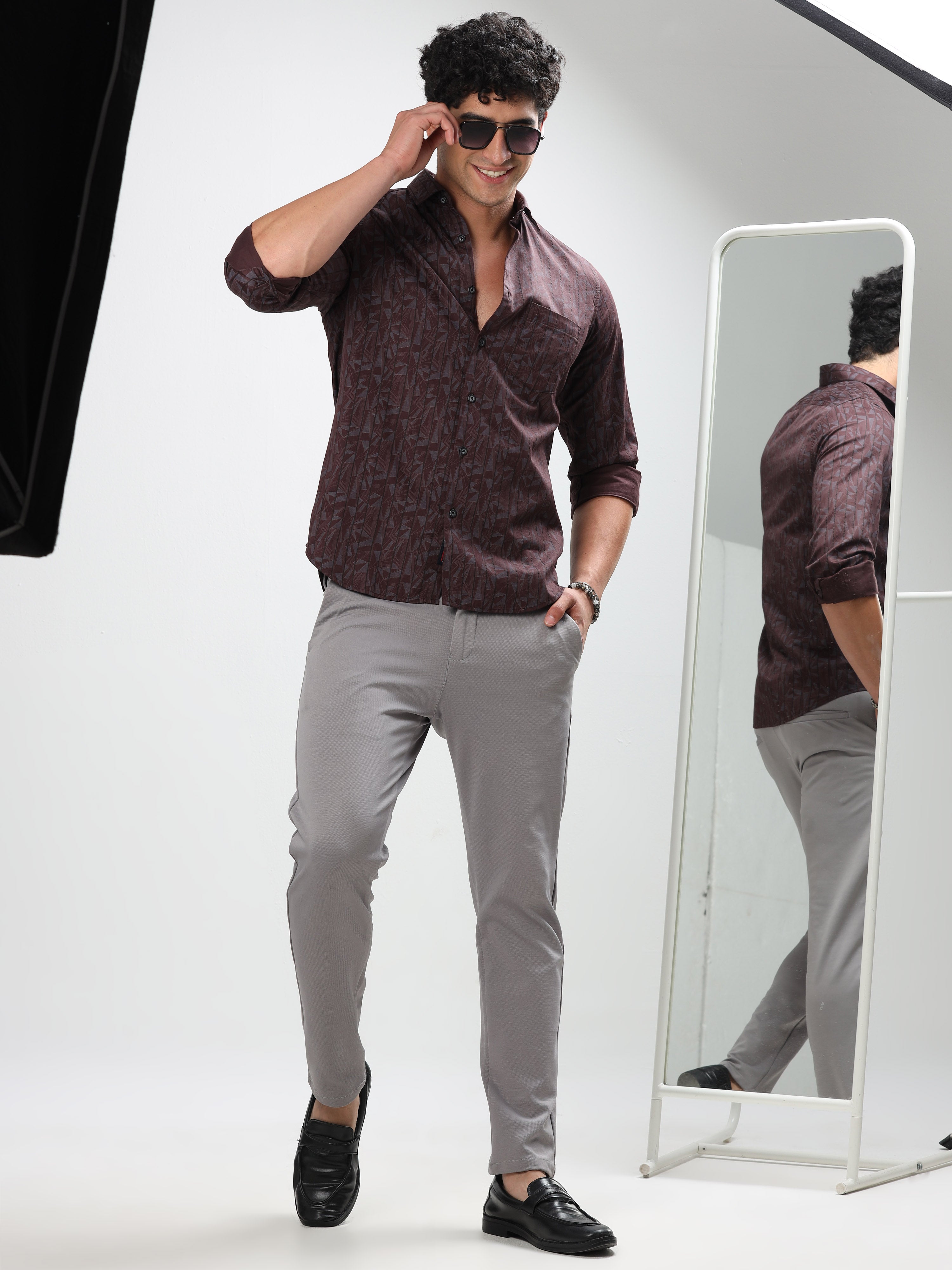 MEN'S MAROON PRINT SLIM FIT SHIRT