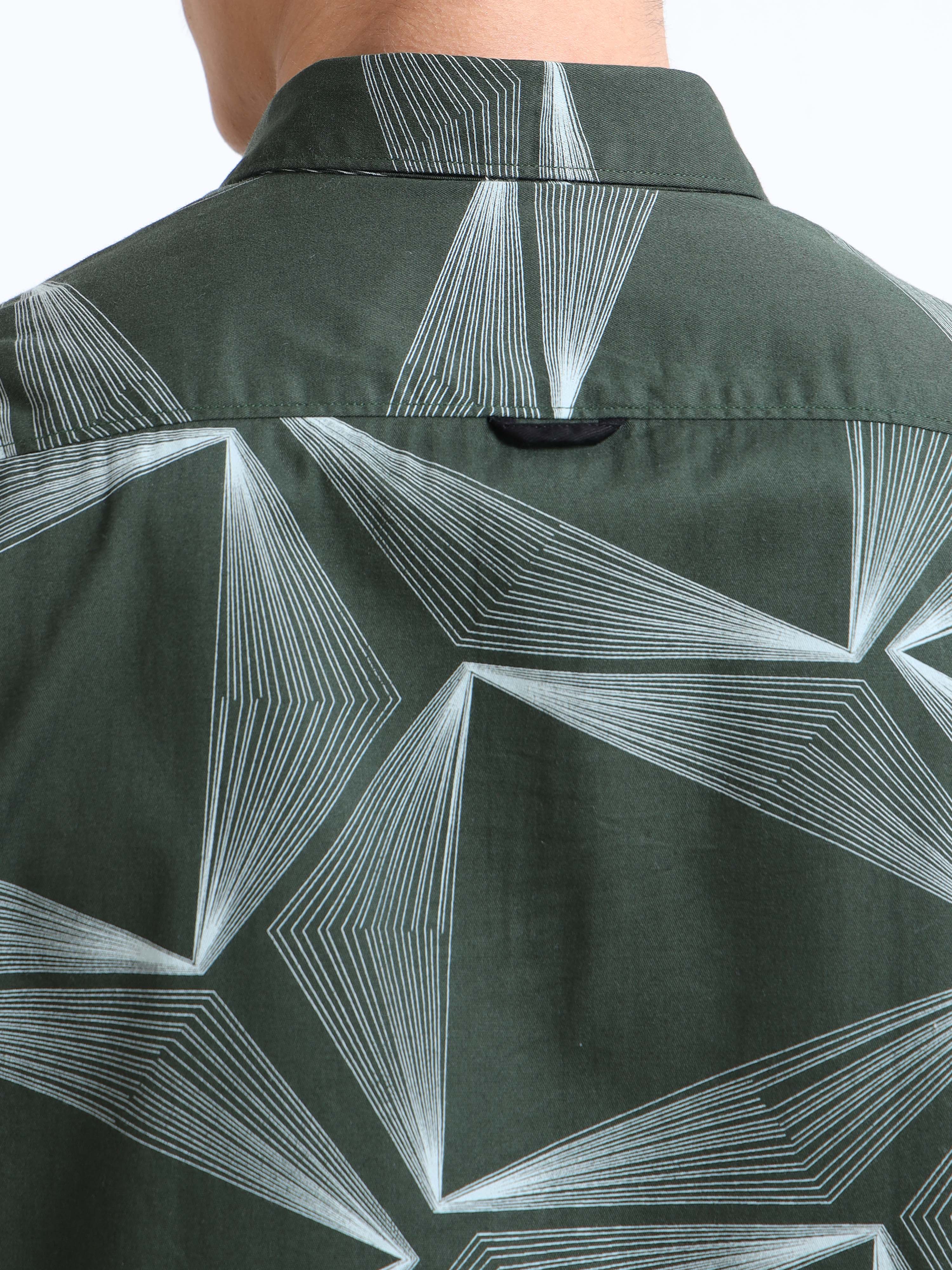 MEN'S GREEN PRINT SLIM FIT SHIRT