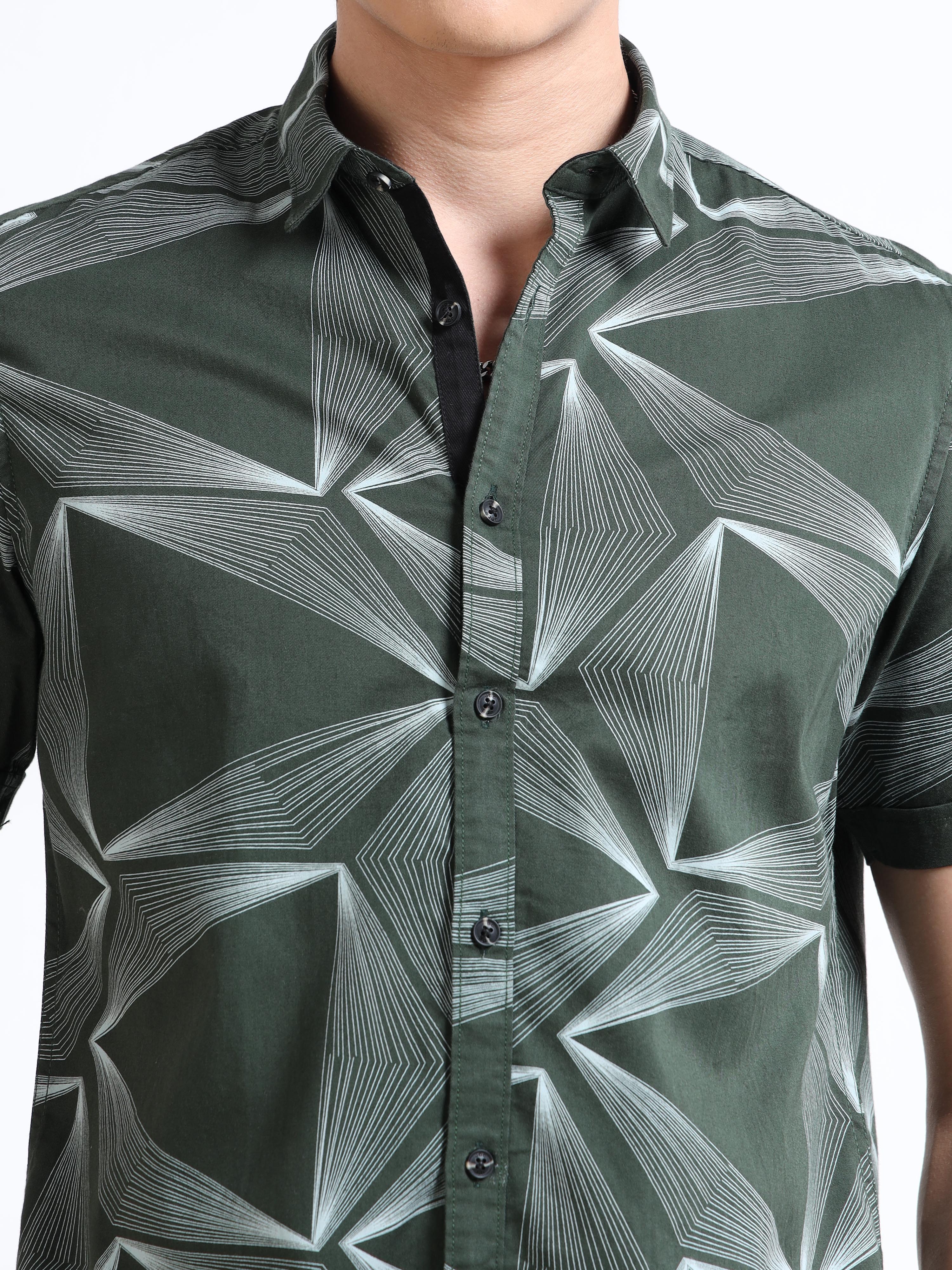 MEN'S GREEN PRINT SLIM FIT SHIRT