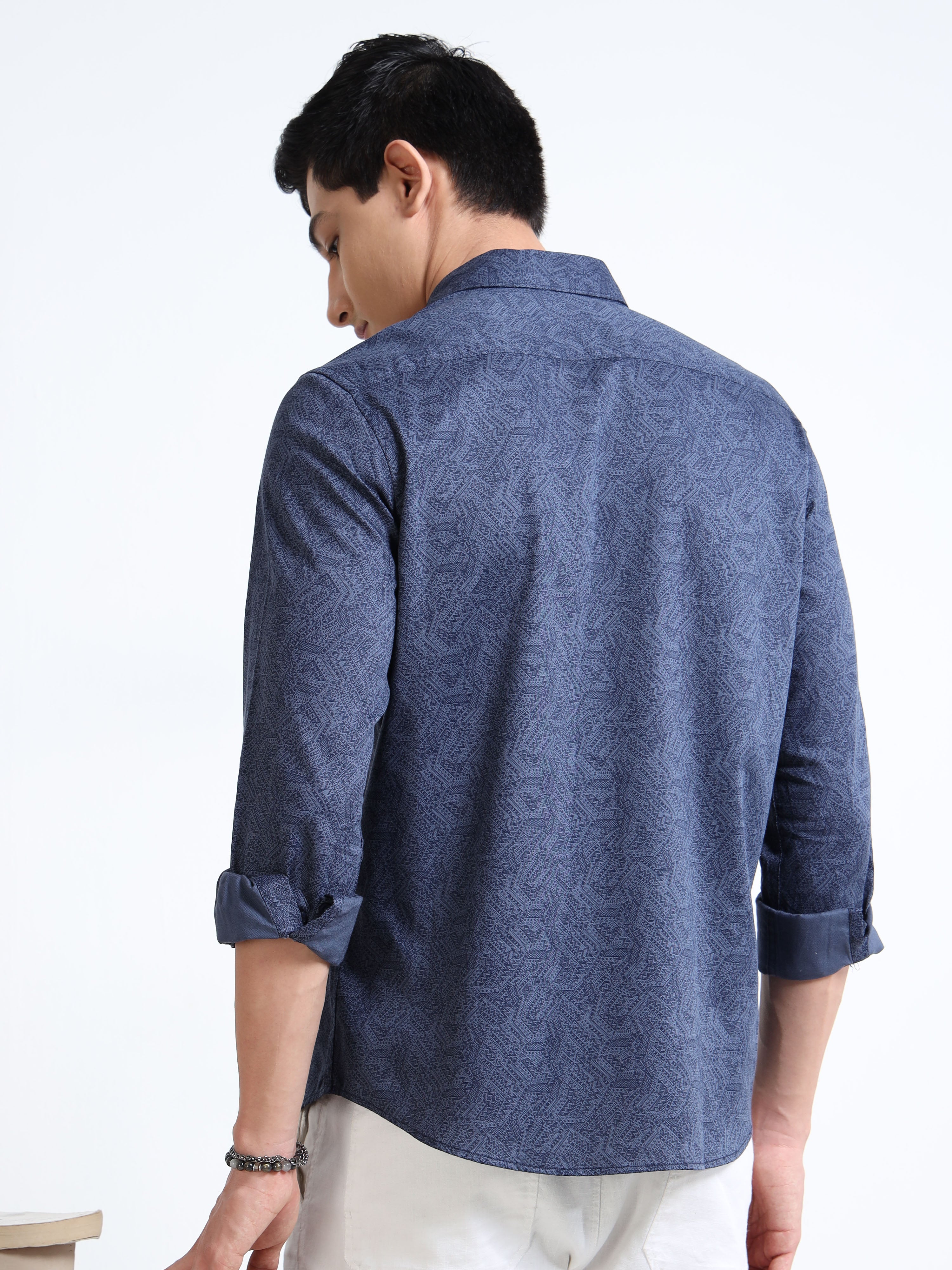 MEN'S NAVY PRINT SLIM FIT SHIRT