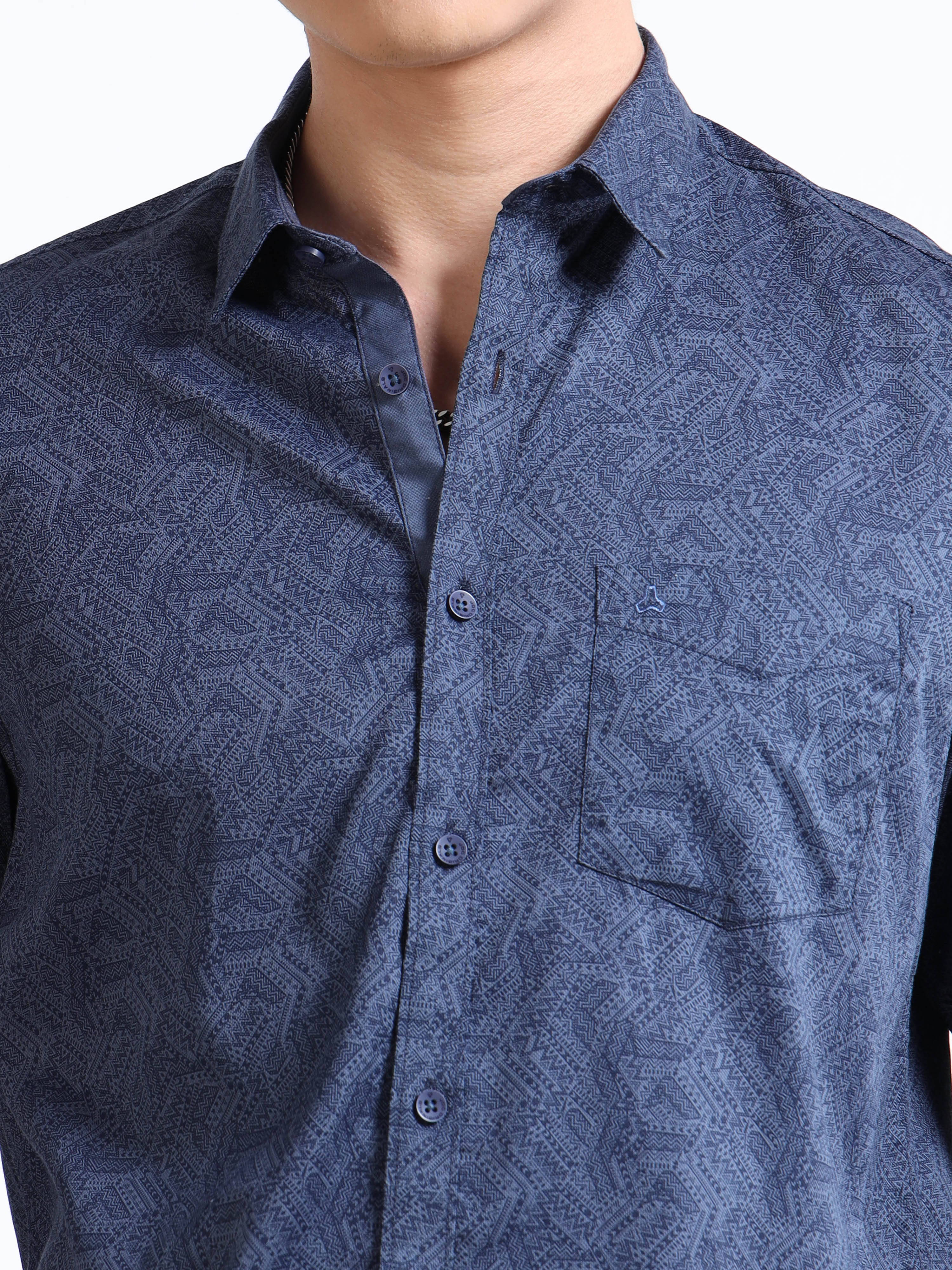 MEN'S NAVY PRINT SLIM FIT SHIRT