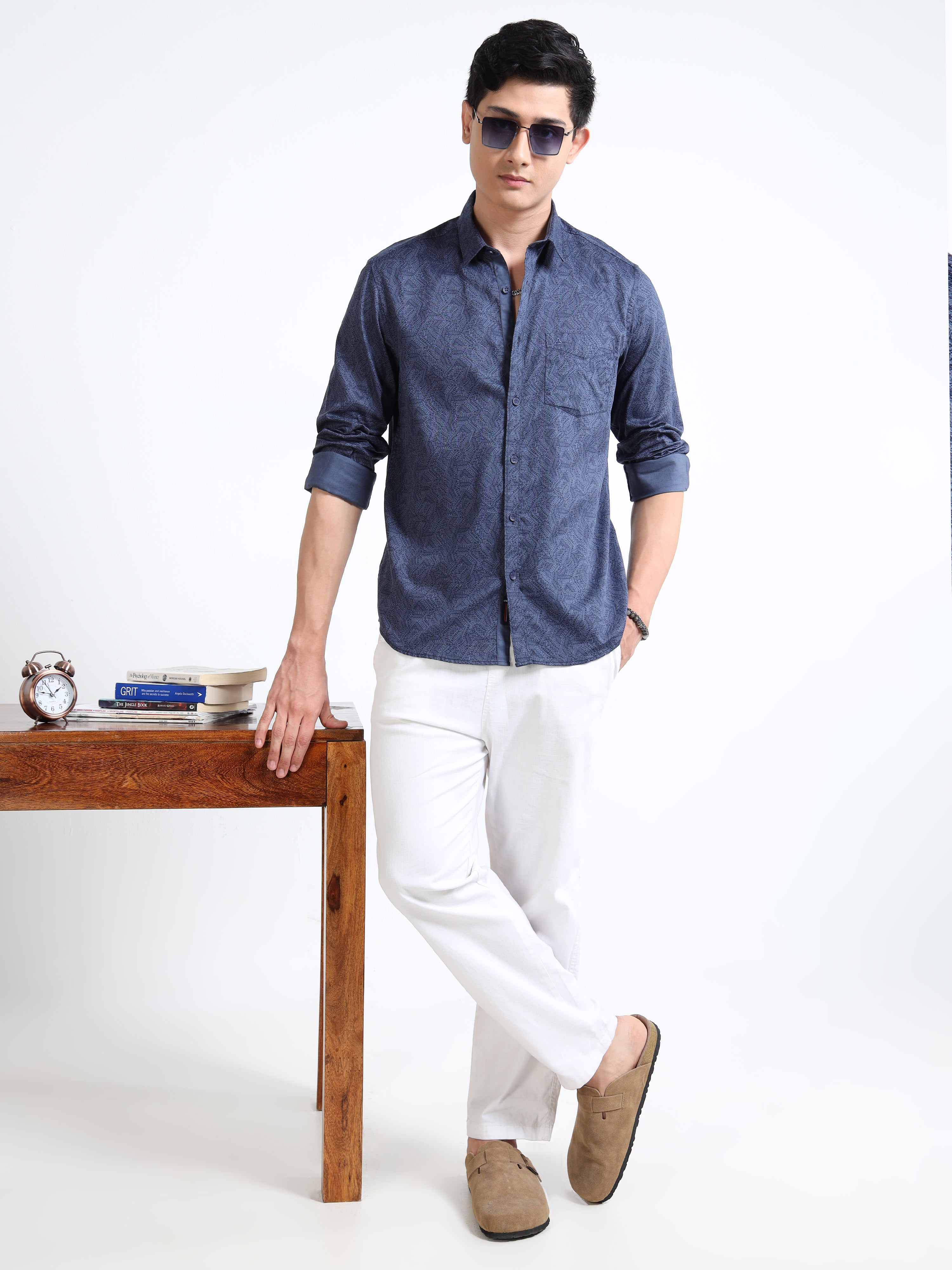 MEN'S NAVY PRINT SLIM FIT SHIRT