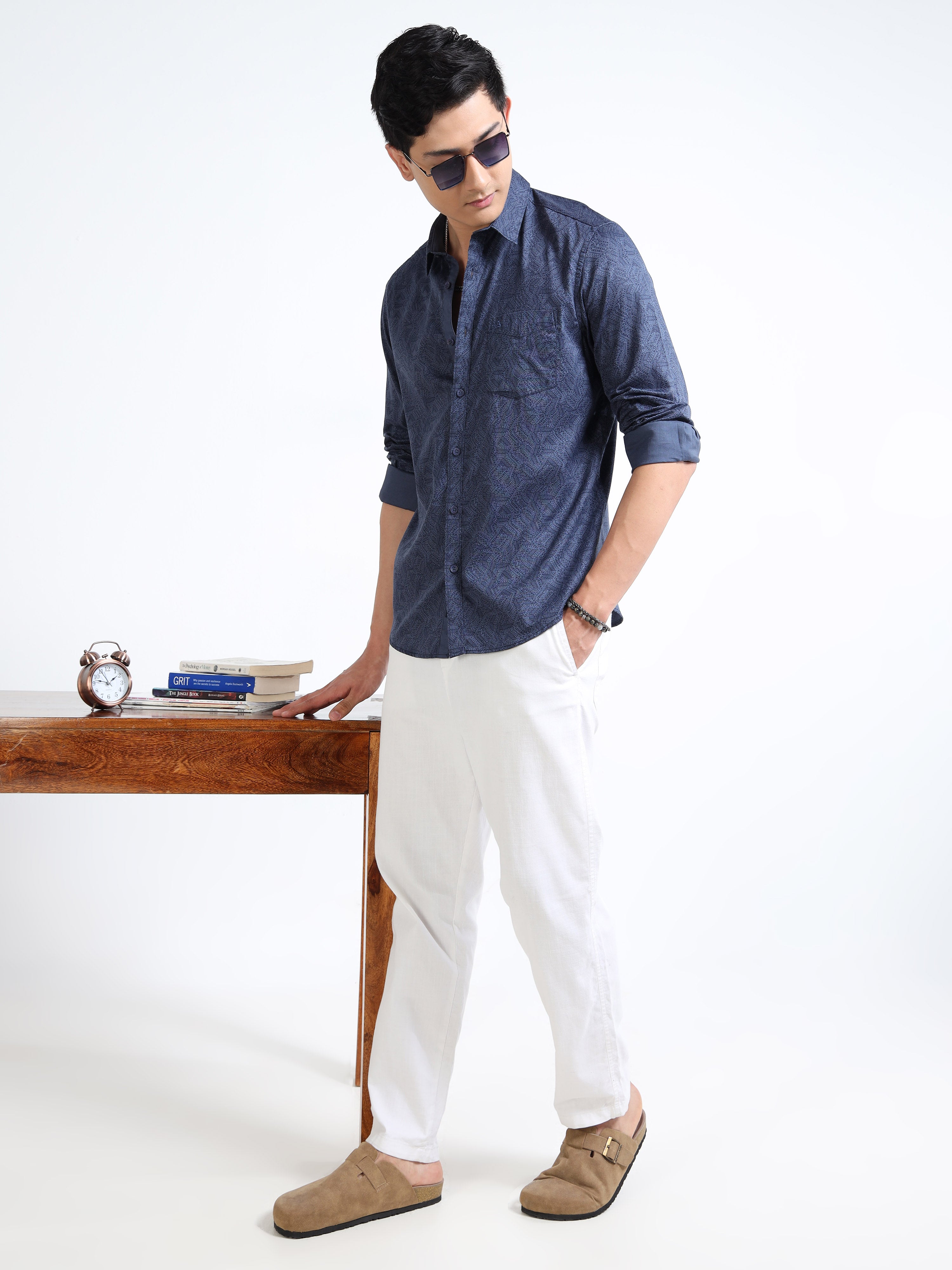 MEN'S NAVY PRINT SLIM FIT SHIRT