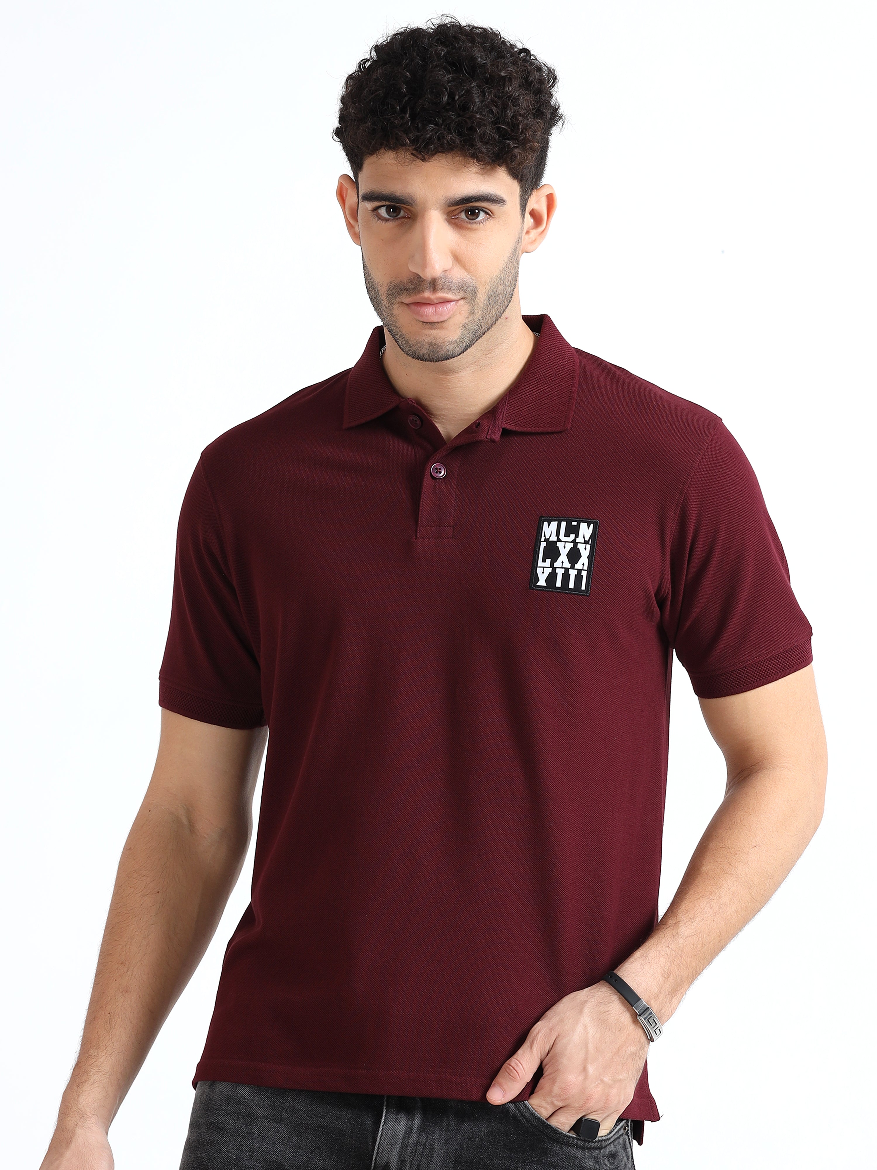 MEN'S MAROON SOLID SLIM FIT POLO T SHIRT