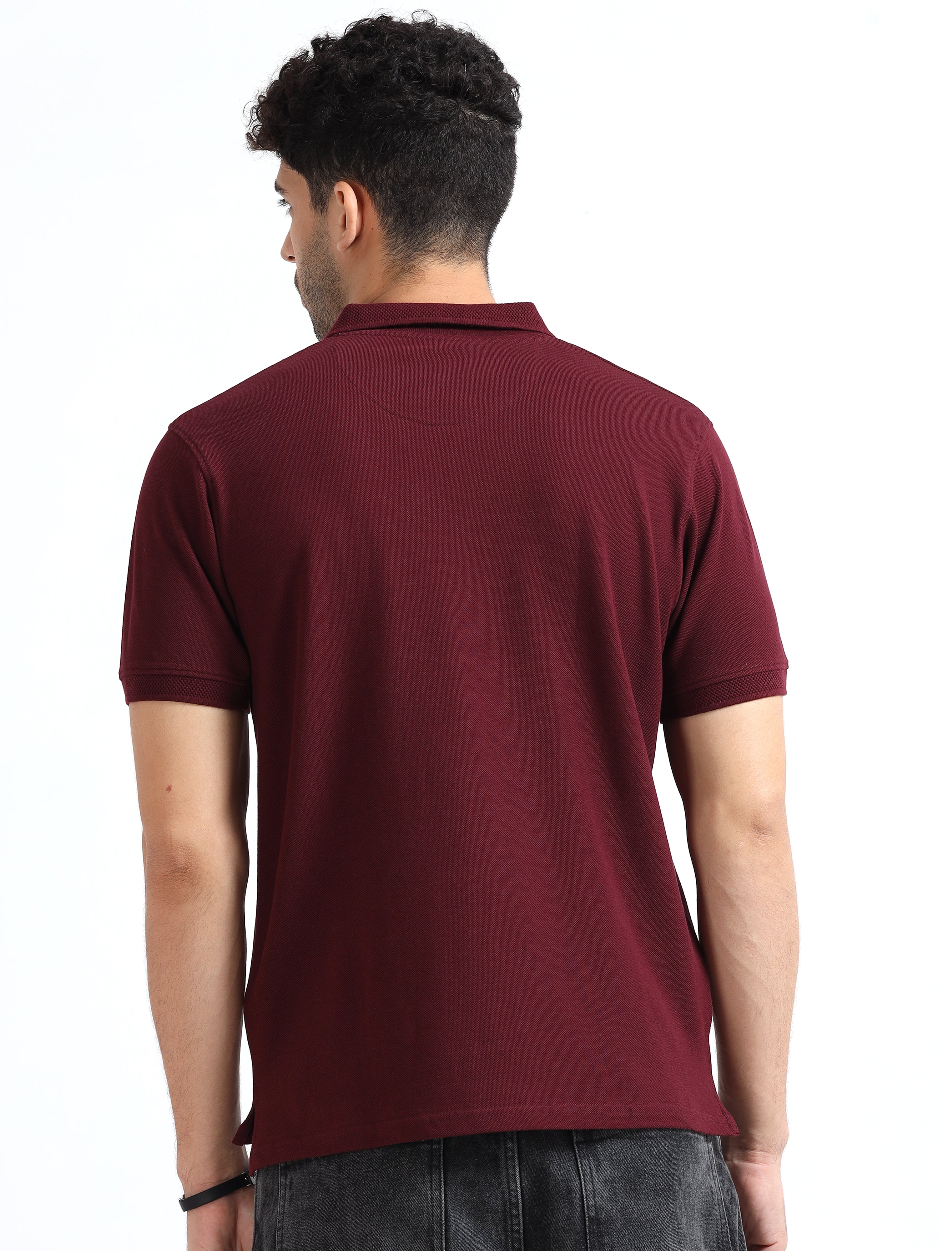 MEN'S MAROON SOLID SLIM FIT POLO T SHIRT