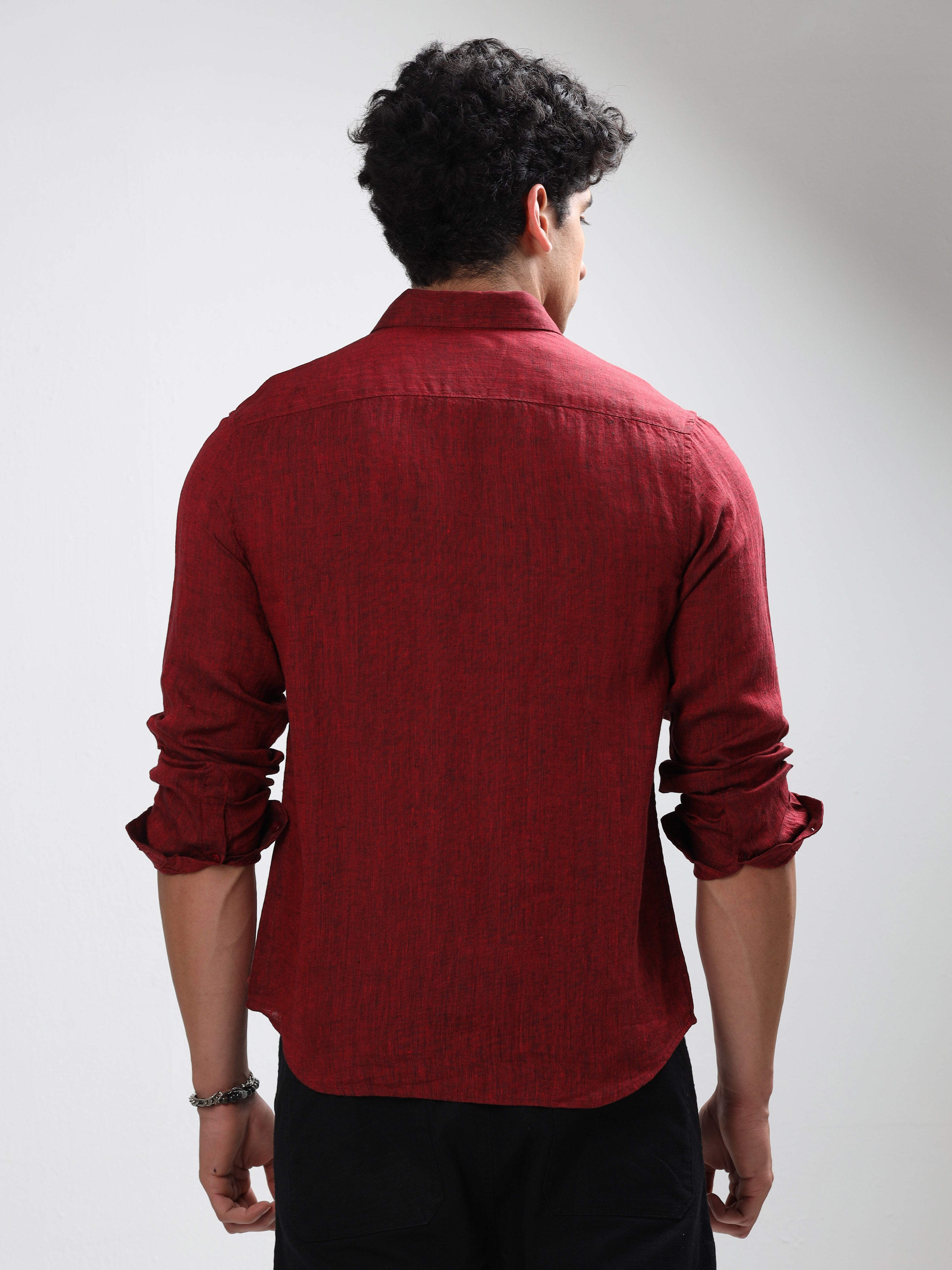 MEN'S MAROON SOLID SLIM FIT LINEN SHIRT