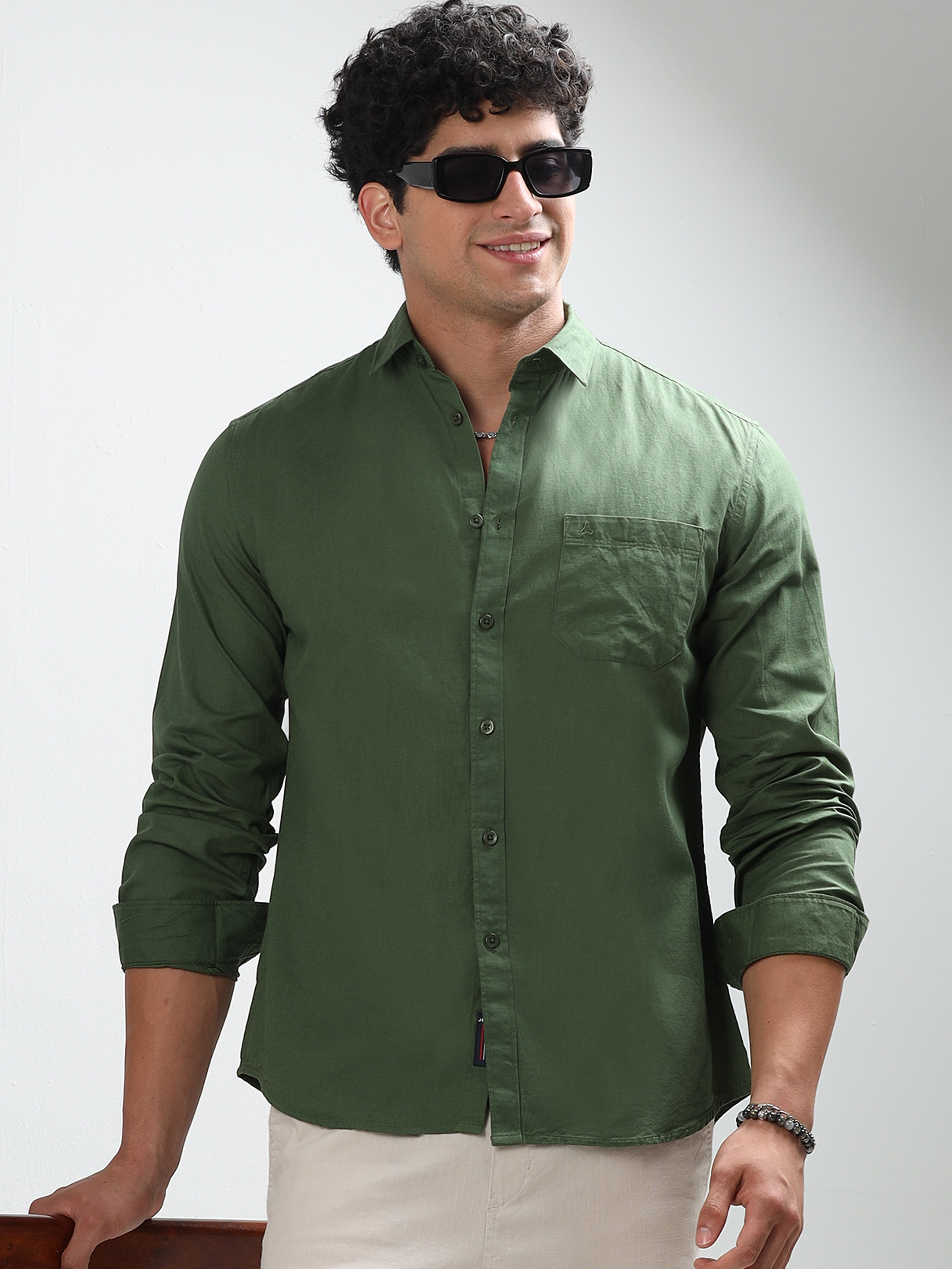 MEN'S DK.GREEN SOLID SLIM FIT SHIRT