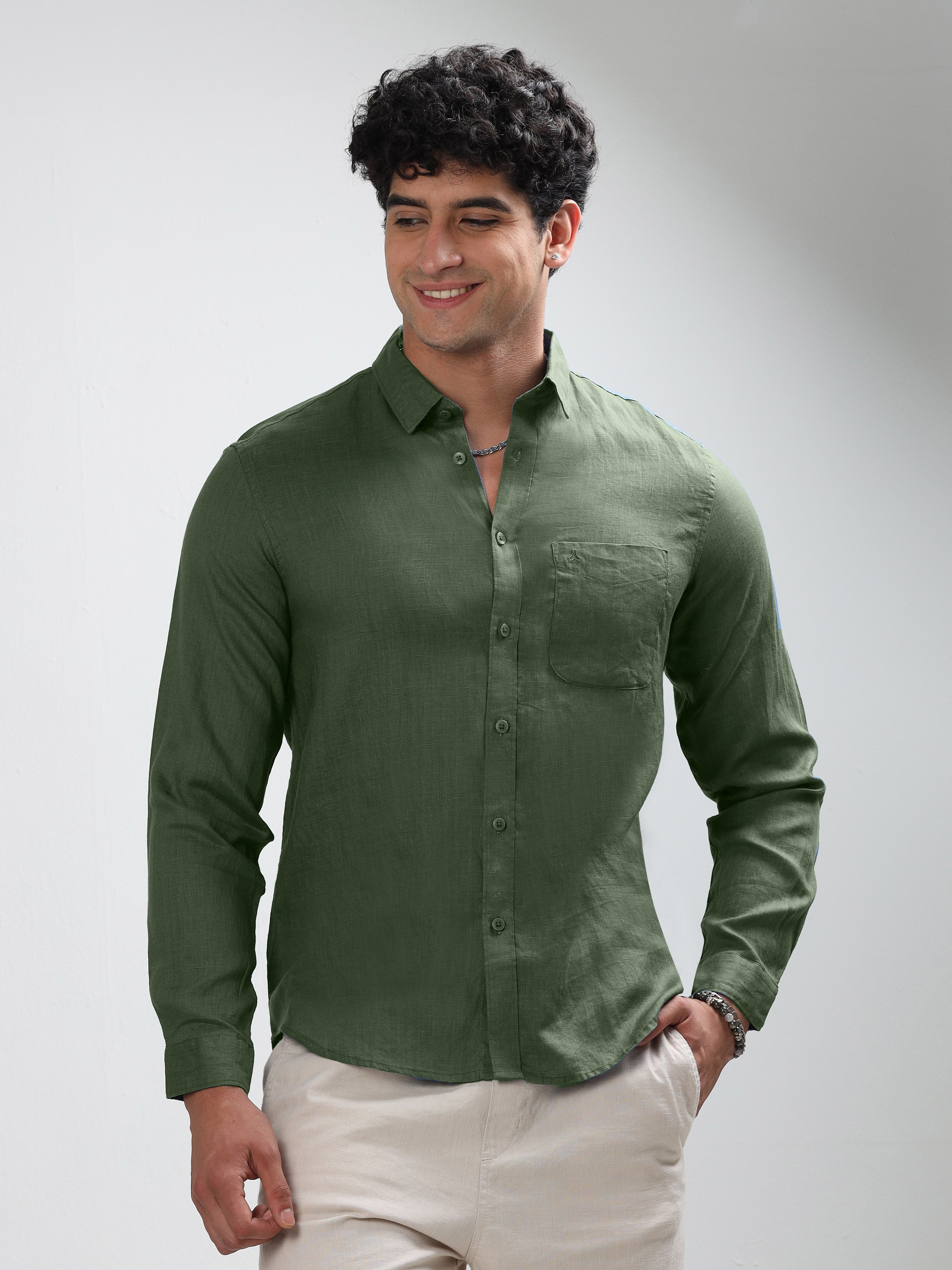 MEN'S DK.GREEN SOLID SLIM FIT SHIRT