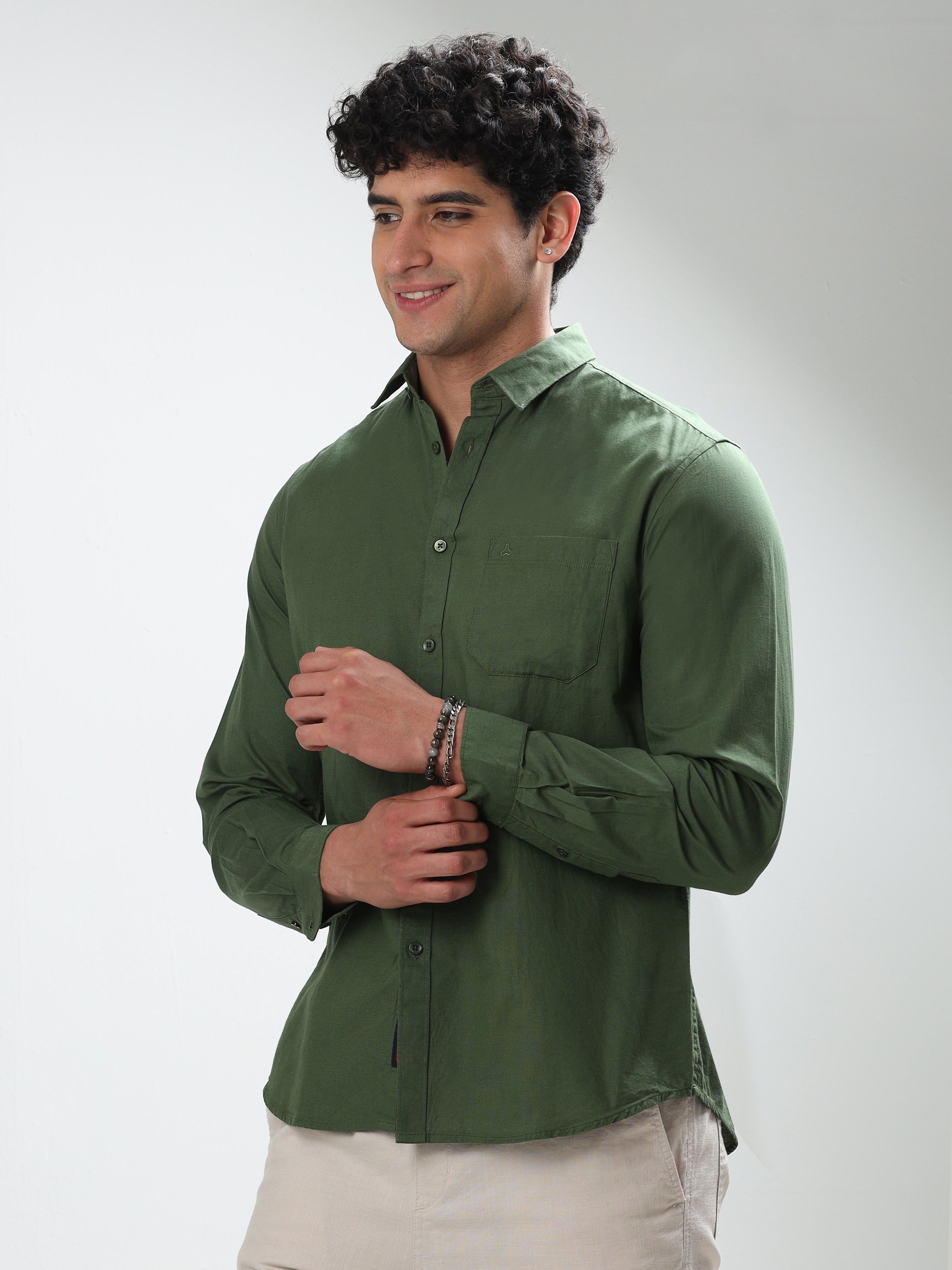 MEN'S DK.GREEN SOLID SLIM FIT SHIRT