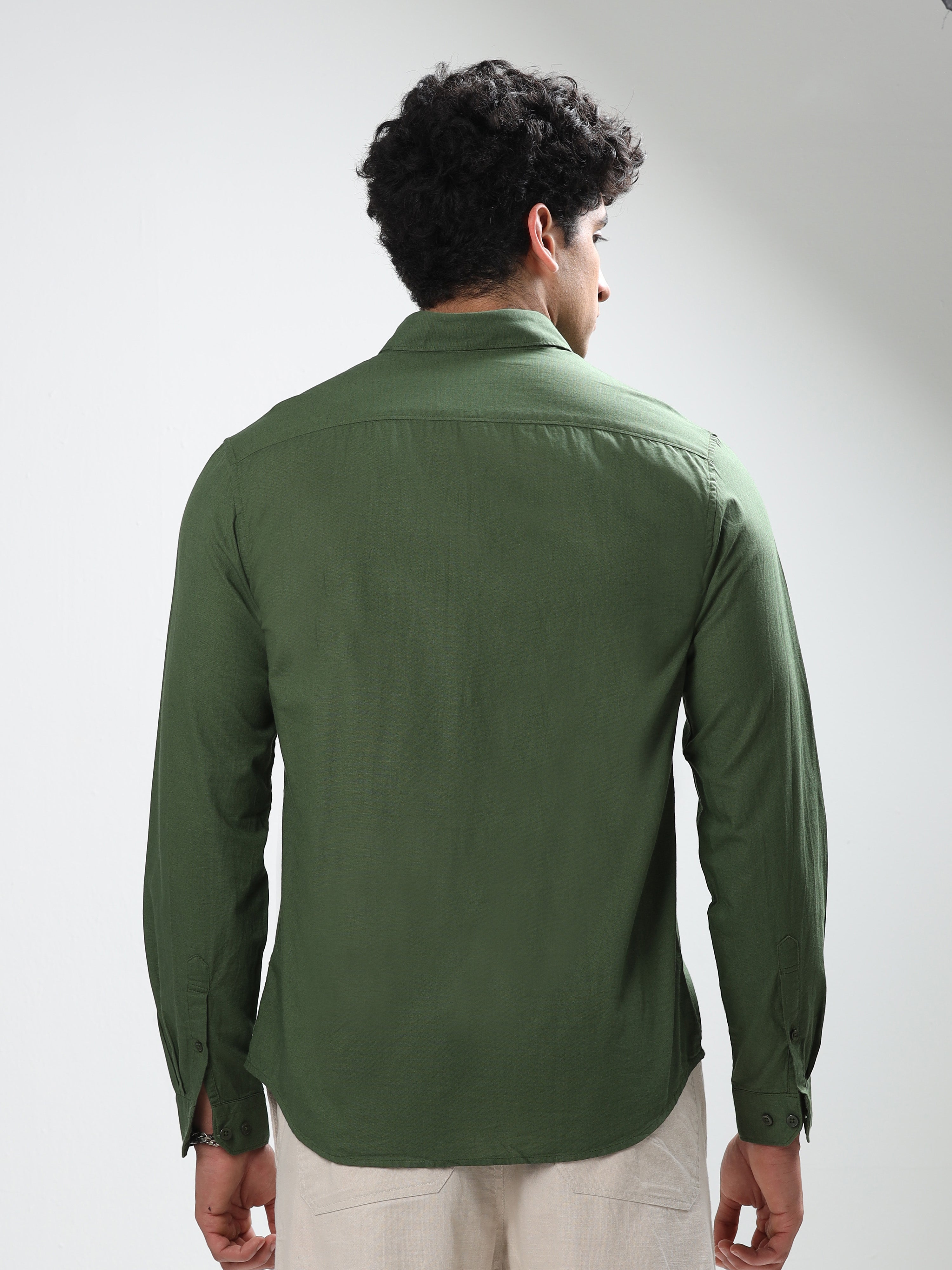 MEN'S DK.GREEN SOLID SLIM FIT SHIRT