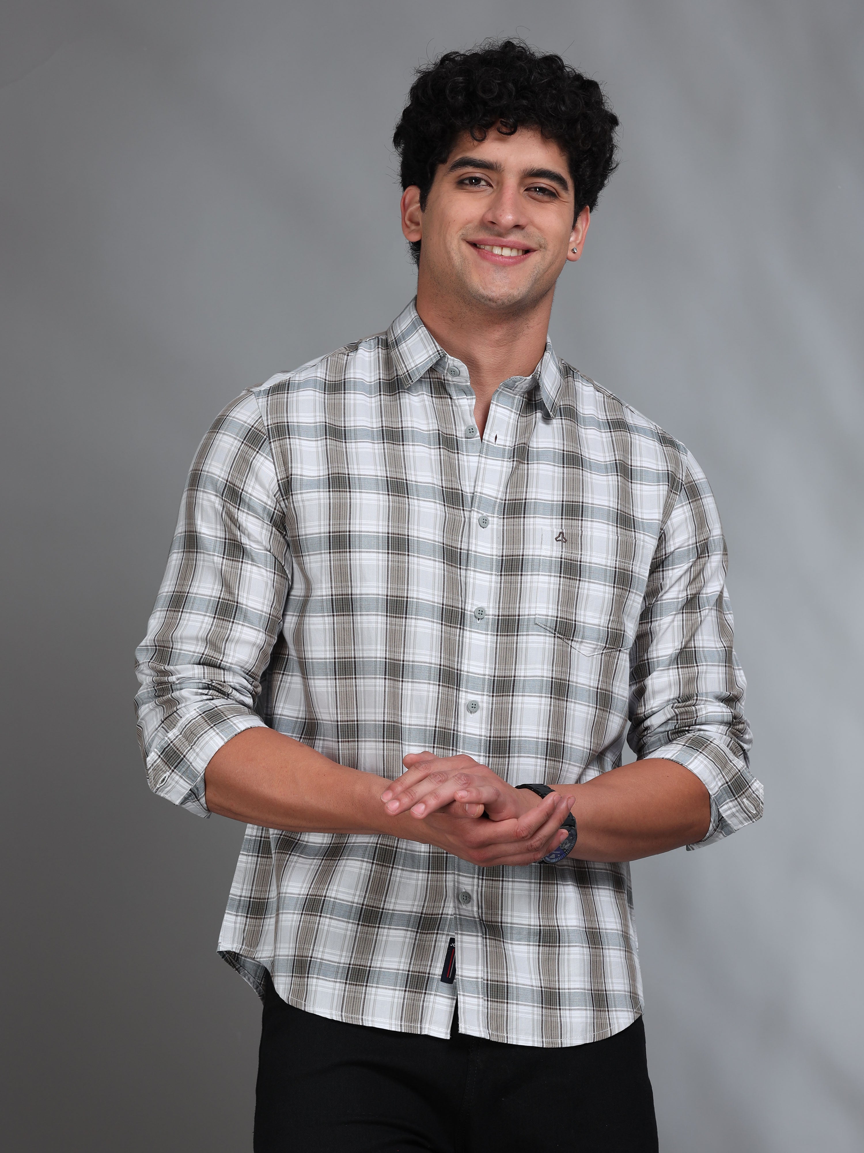 MEN'S GREEN CHECKS SLIM FIT SHIRT