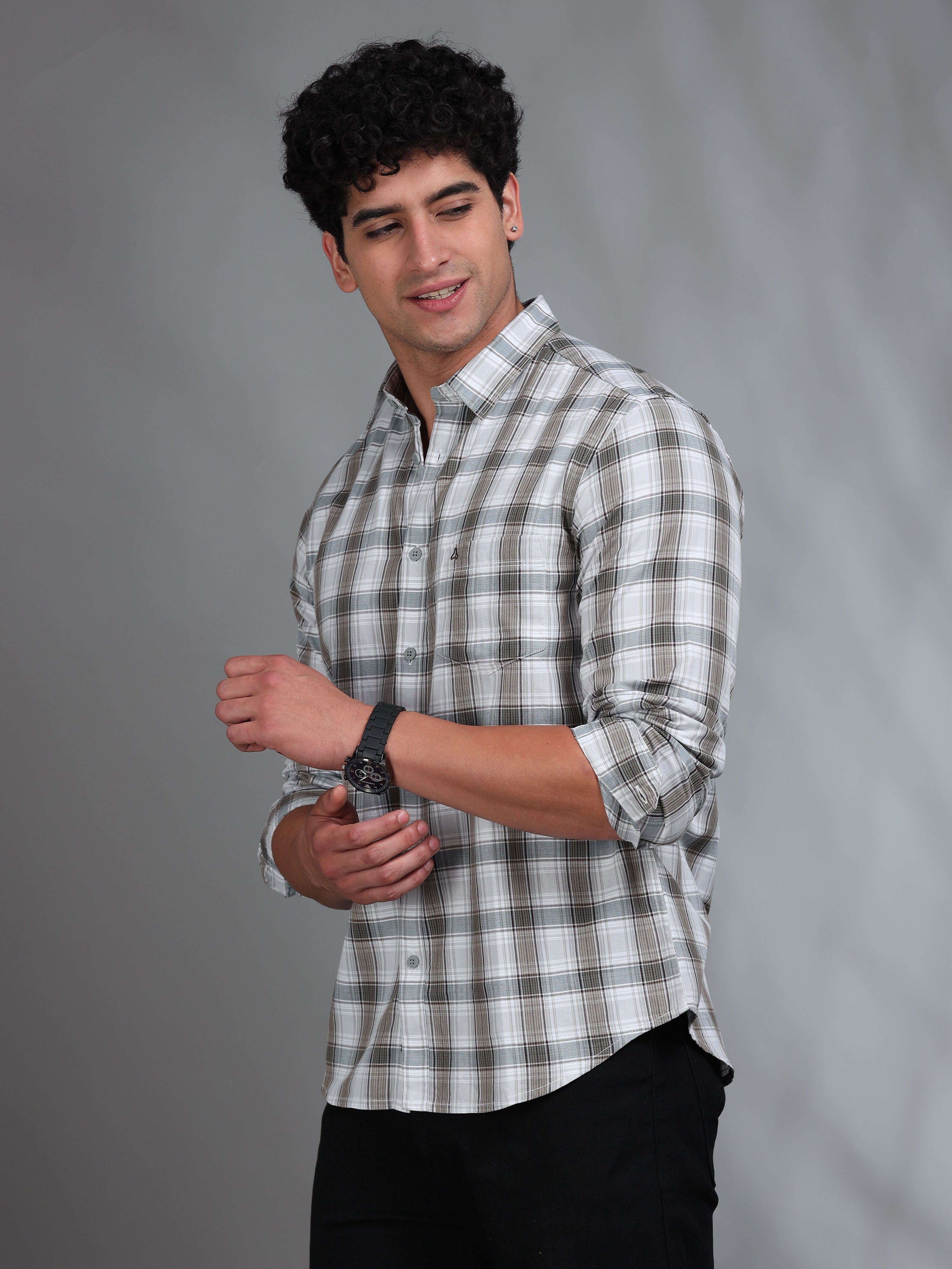 MEN'S GREEN CHECKS SLIM FIT SHIRT