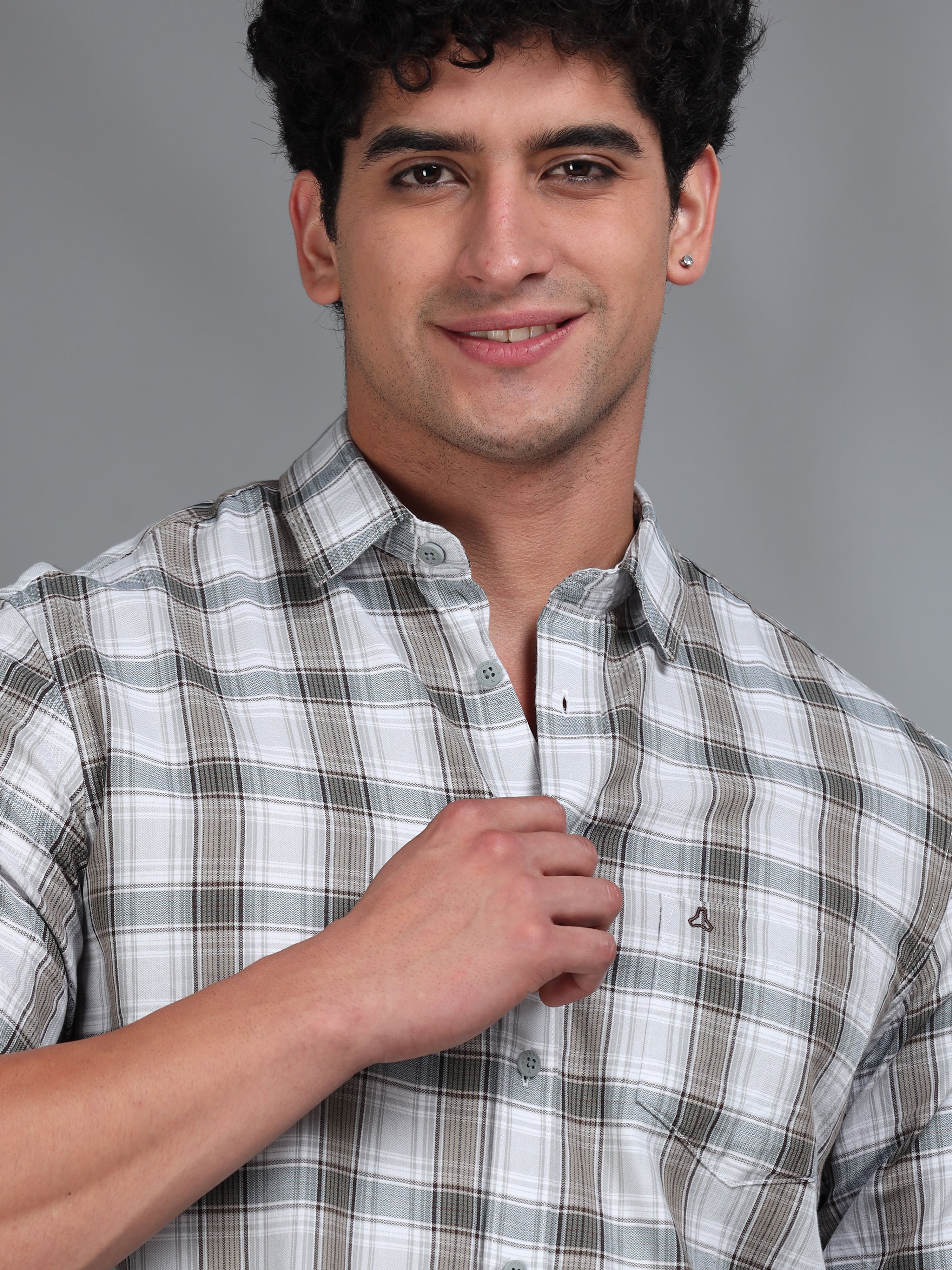 MEN'S GREEN CHECKS SLIM FIT SHIRT