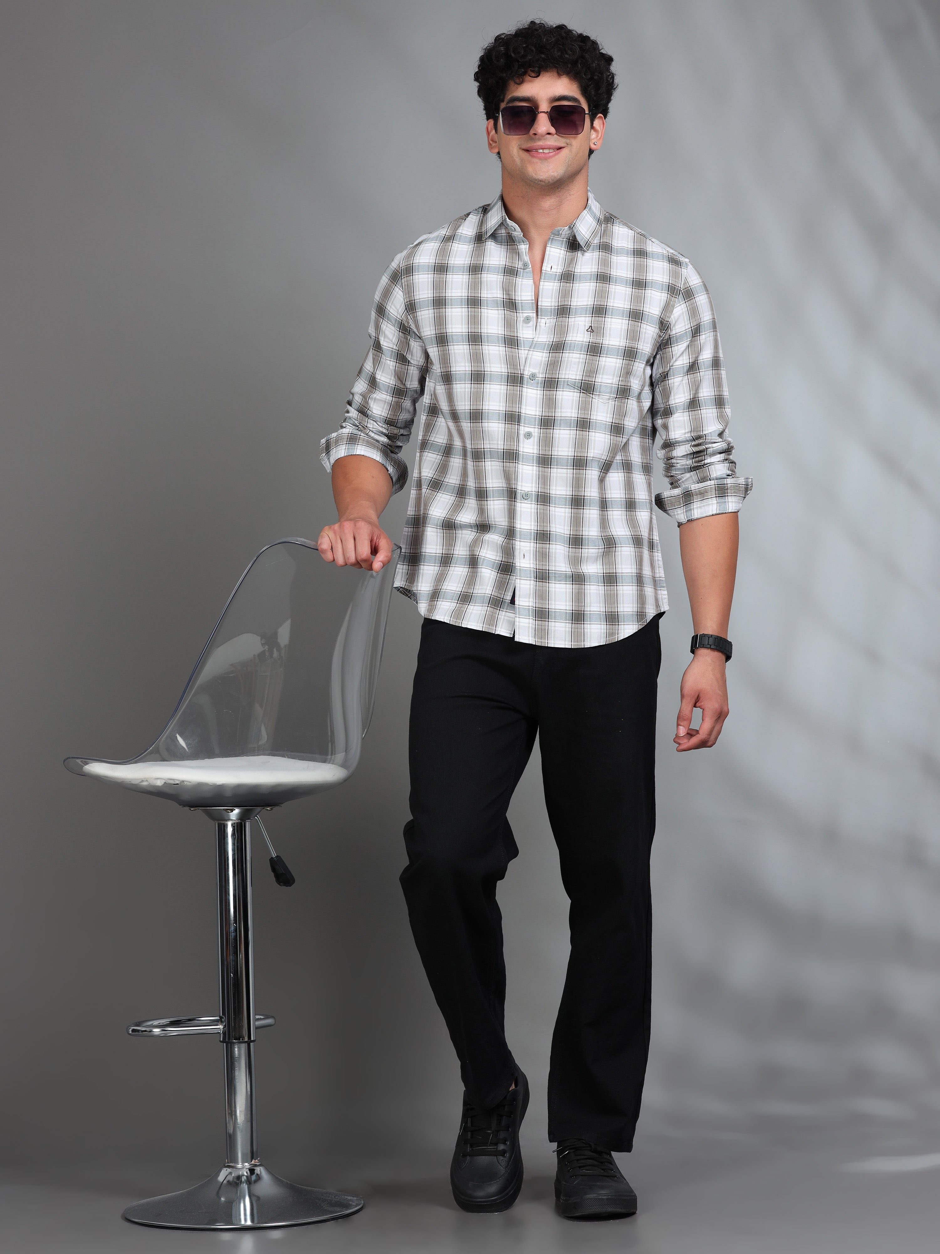 MEN'S GREEN CHECKS SLIM FIT SHIRT