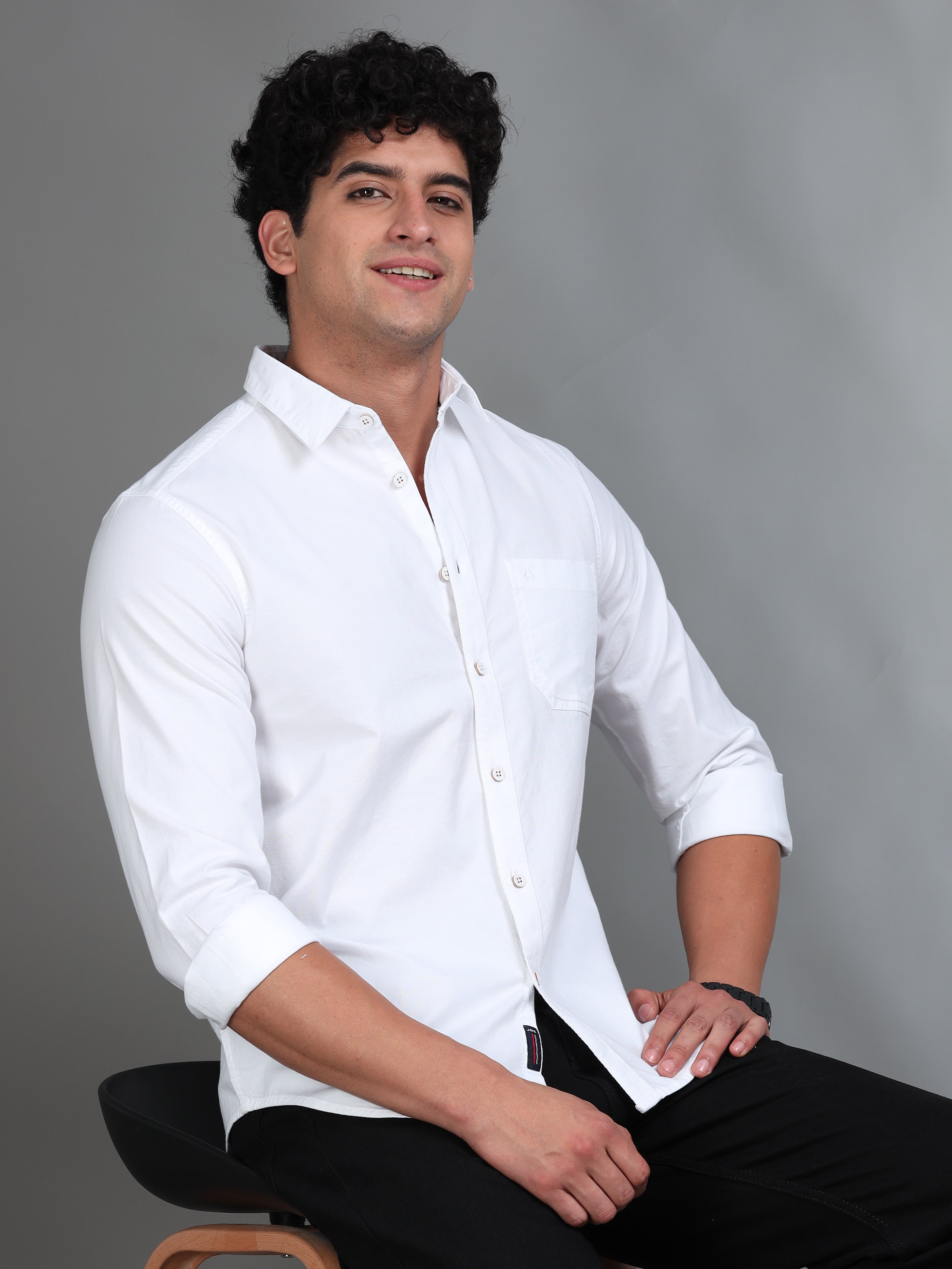 MEN'S WHITE SOLID SLIM FIT SHIRT