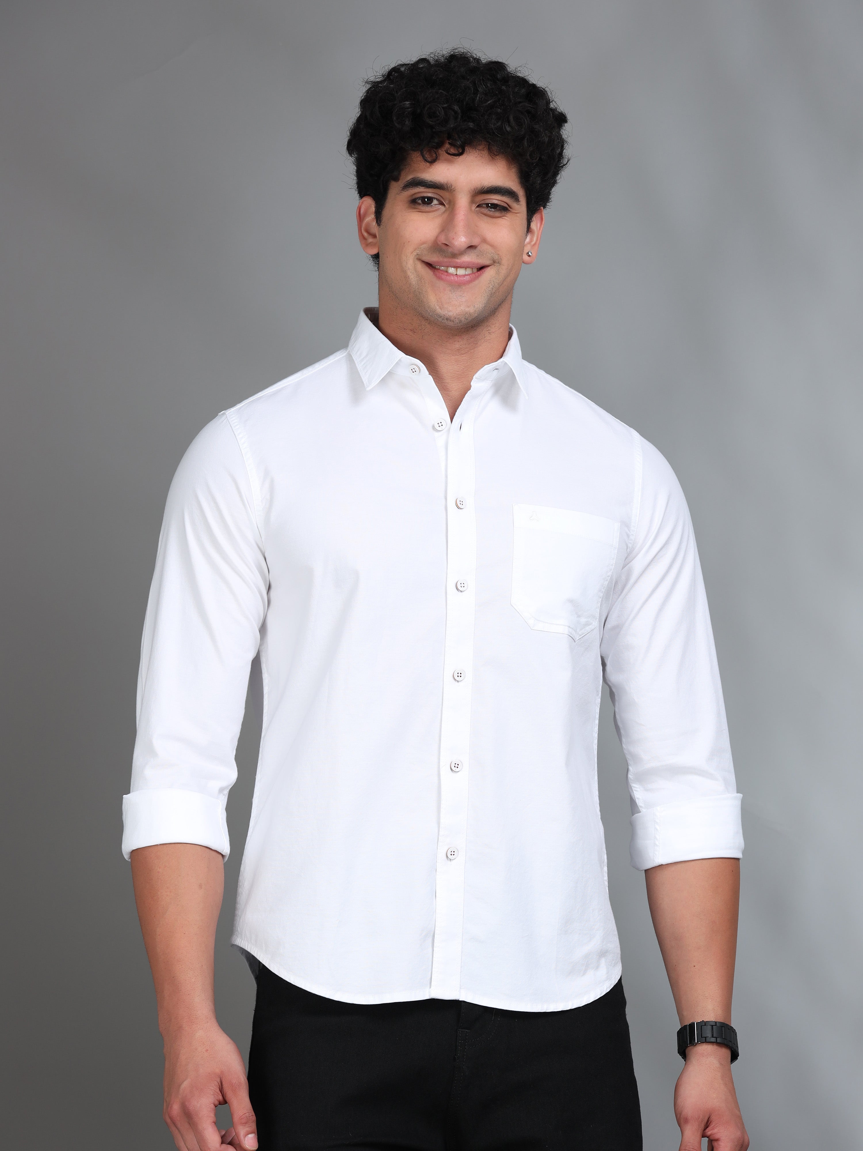 MEN'S WHITE SOLID SLIM FIT SHIRT