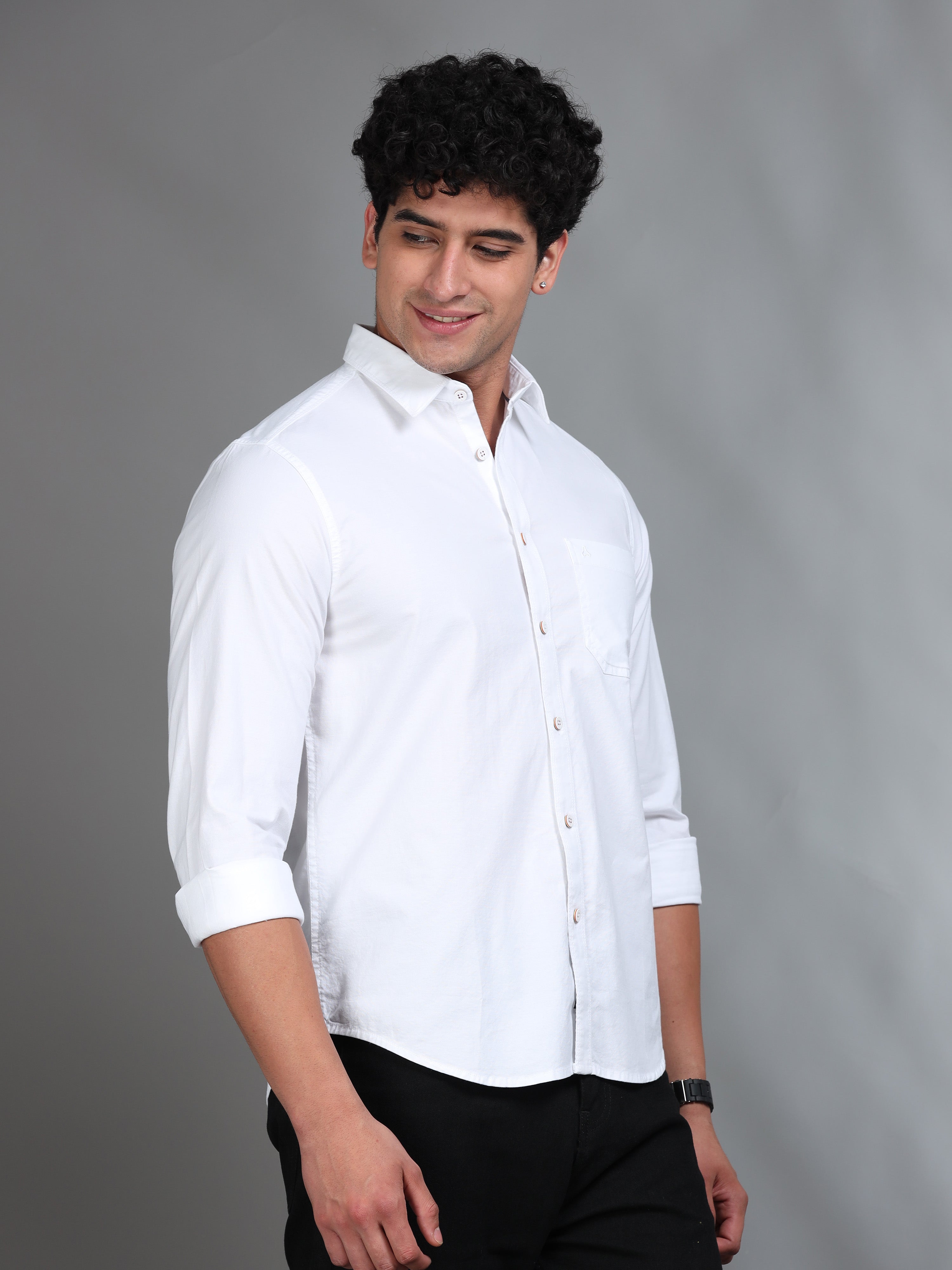MEN'S WHITE SOLID SLIM FIT SHIRT