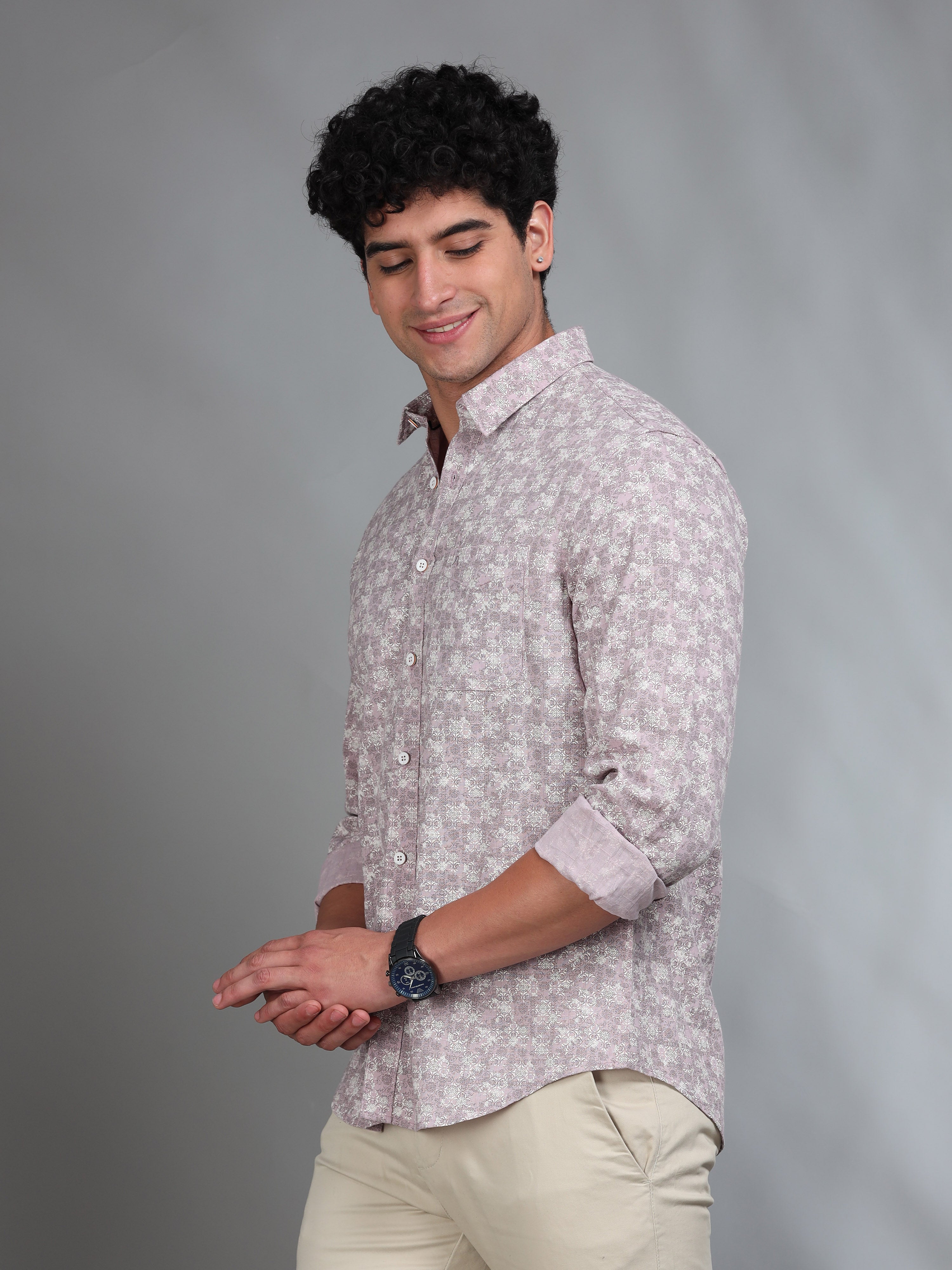 MEN'S PINK PRINT SLIM FIT SHIRT