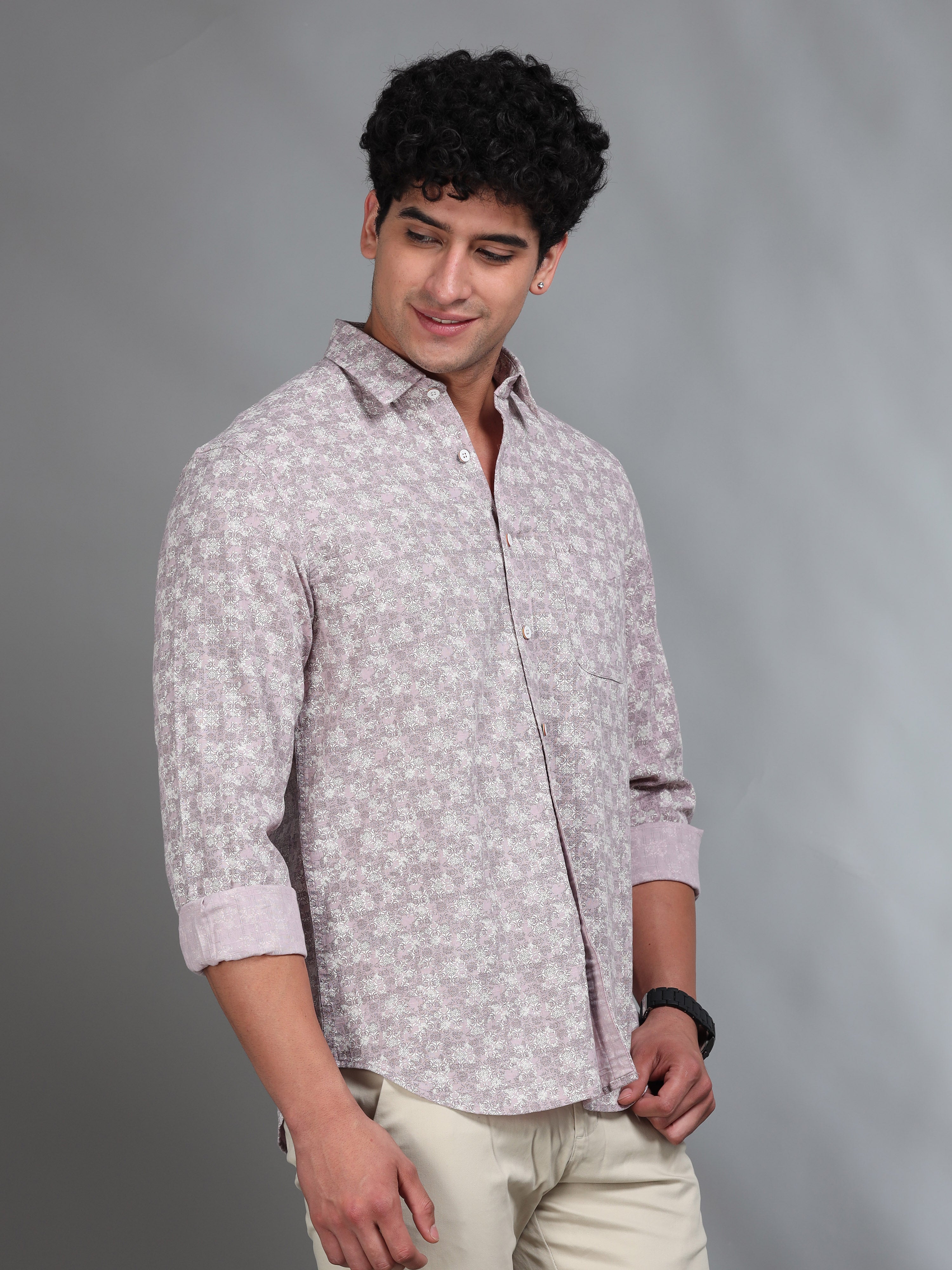 MEN'S PINK PRINT SLIM FIT SHIRT