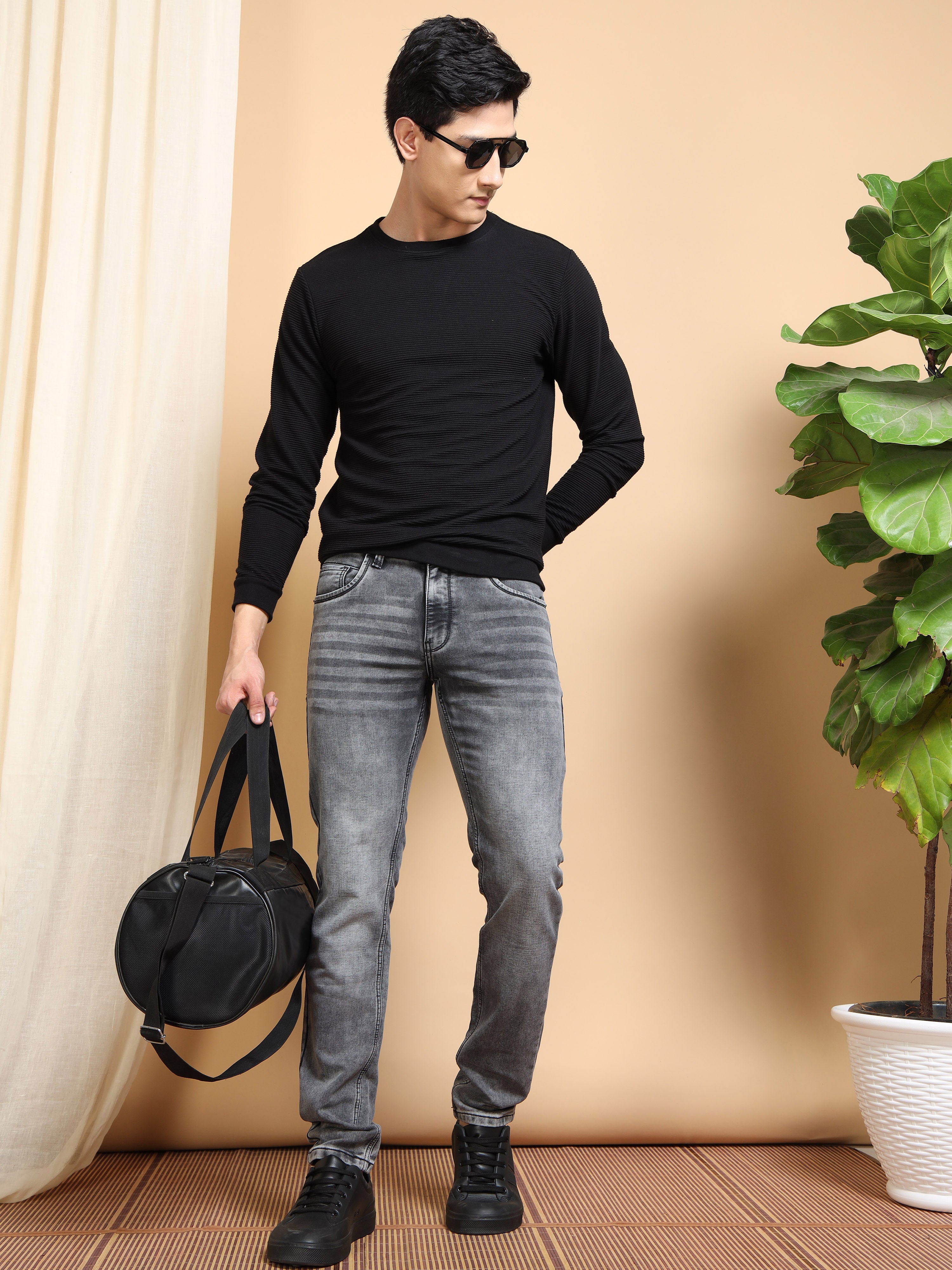 MEN'S DK.GREY SOLID SLIM FIT JEANS
