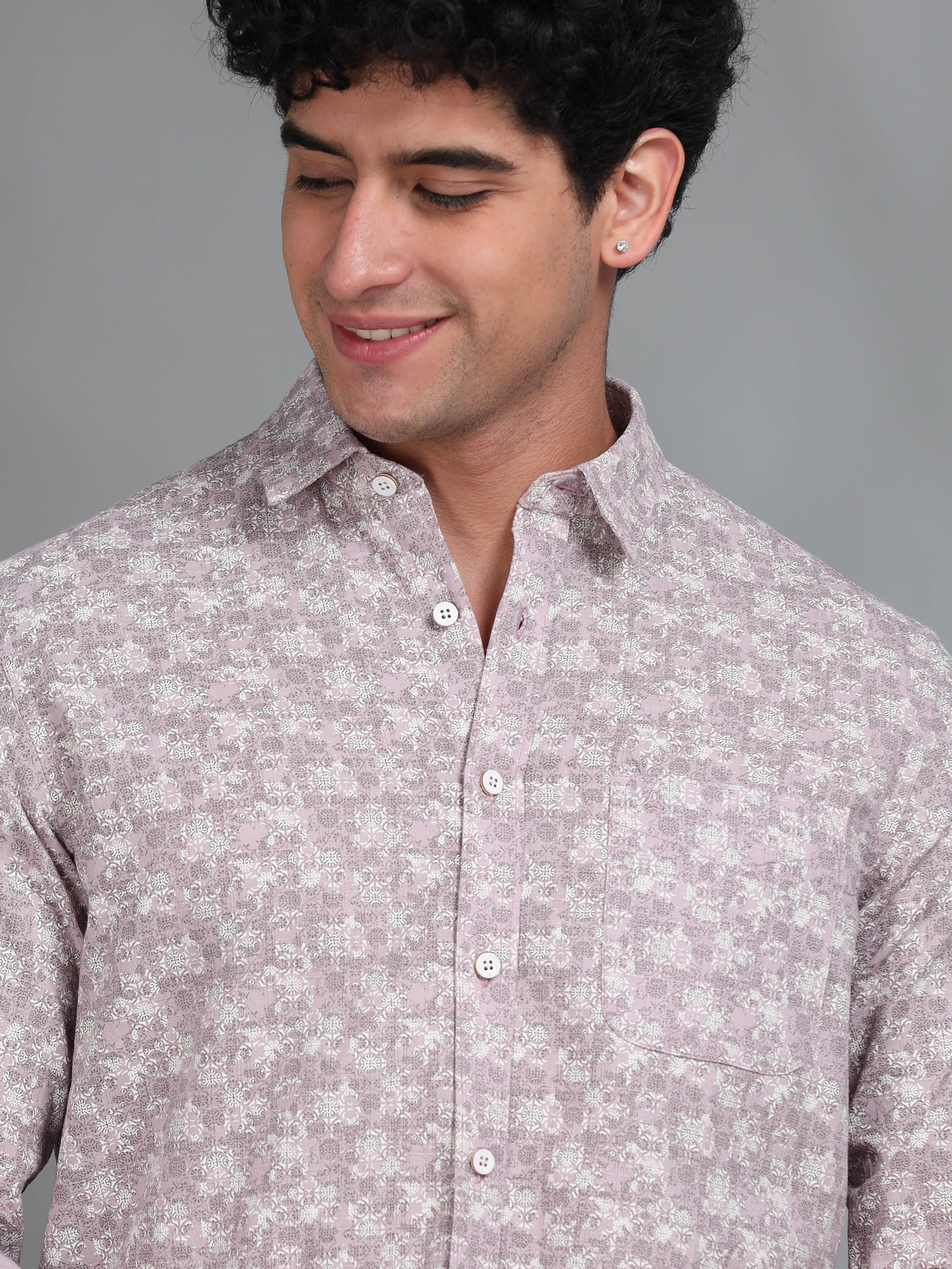 MEN'S PINK PRINT SLIM FIT SHIRT