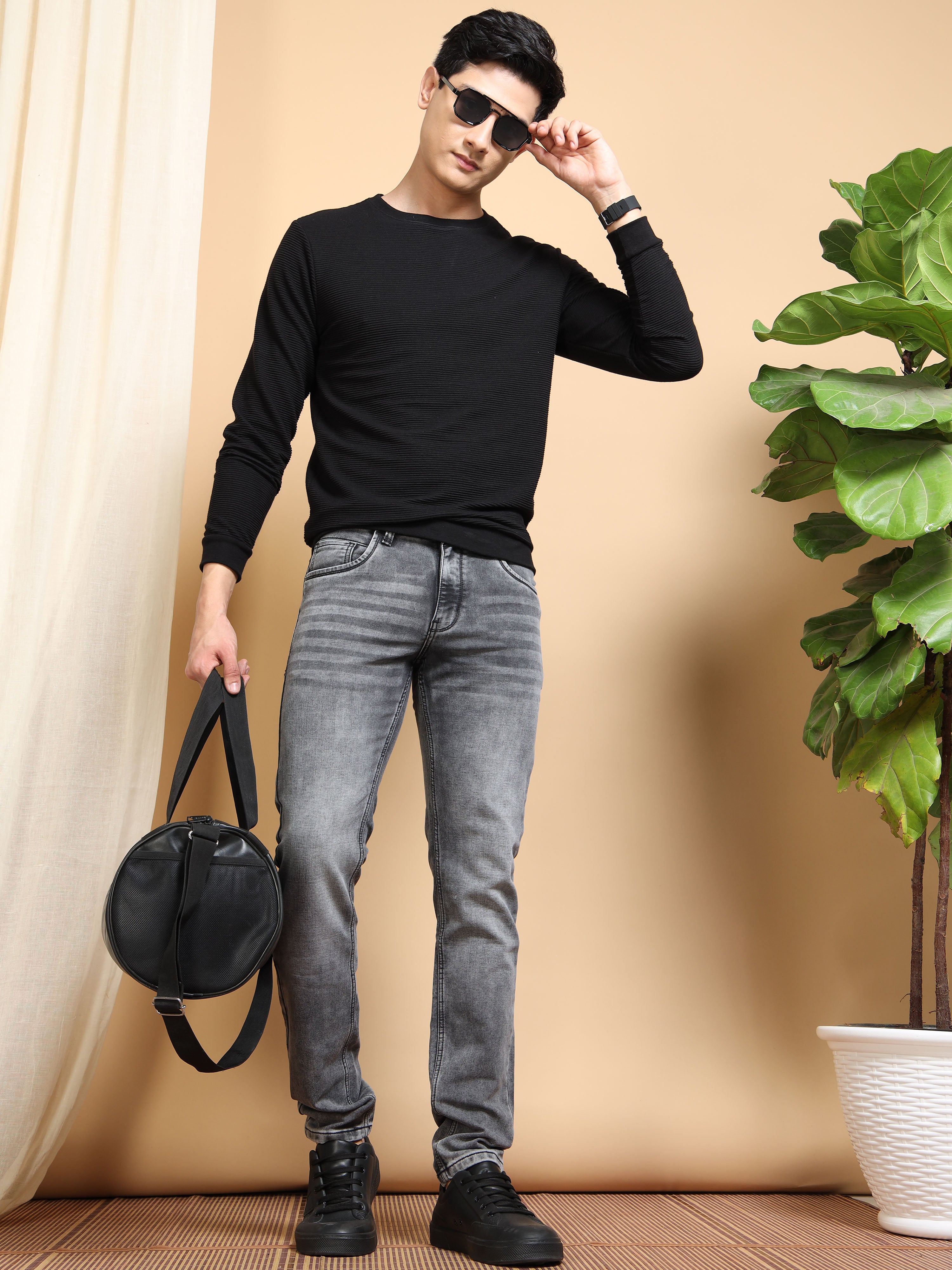MEN'S DK.GREY SOLID SLIM FIT JEANS