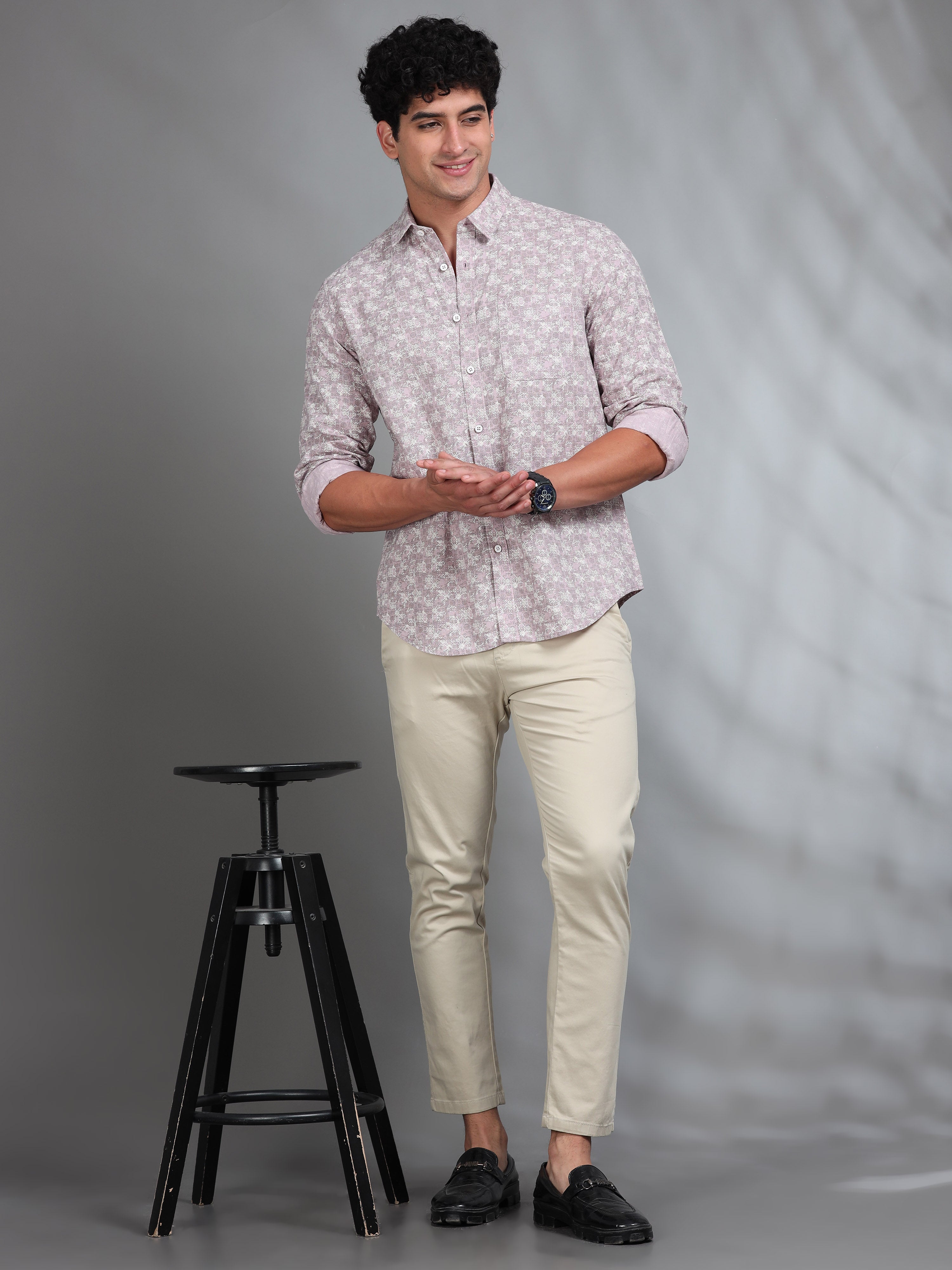 MEN'S PINK PRINT SLIM FIT SHIRT