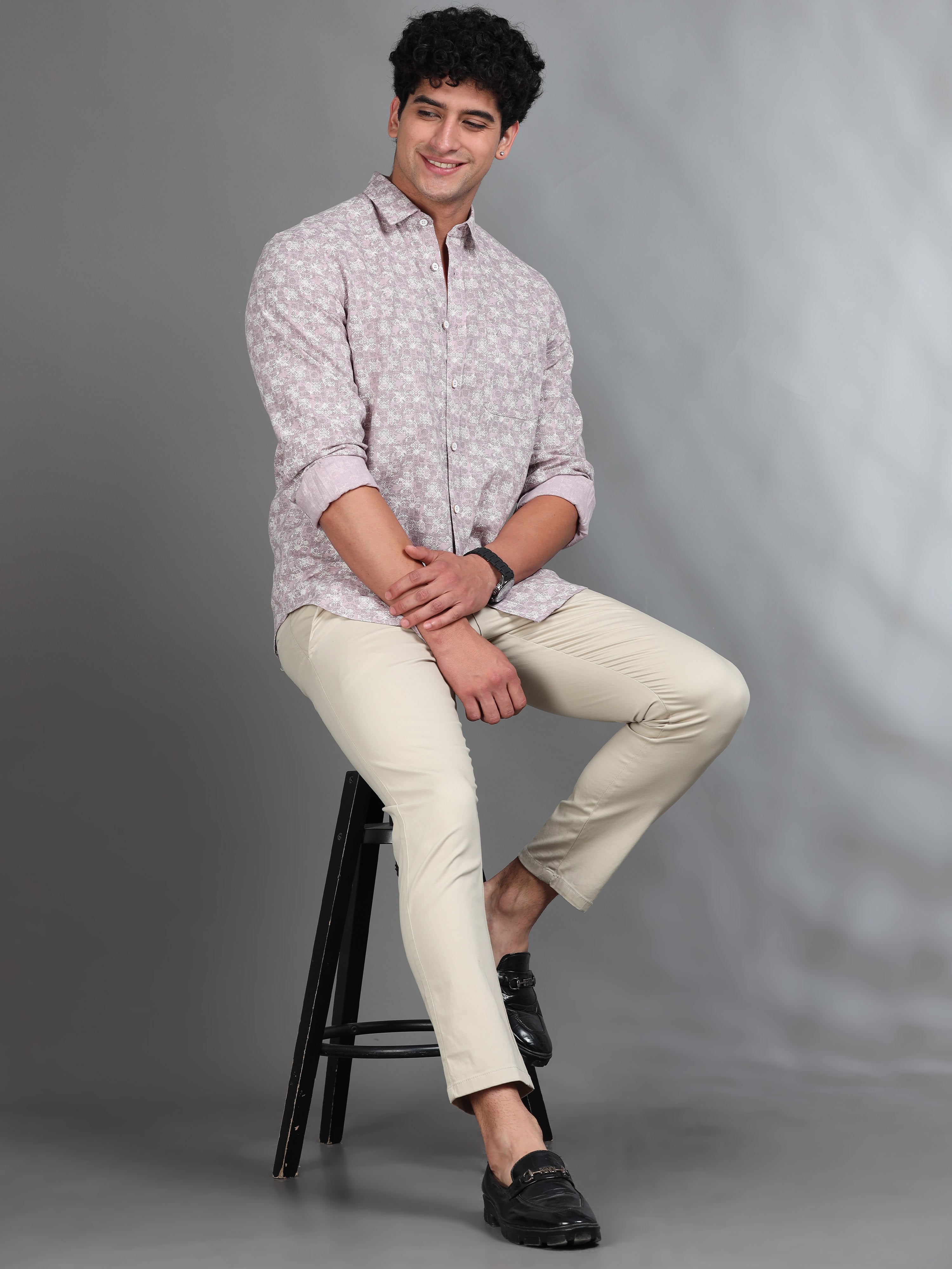 MEN'S PINK PRINT SLIM FIT SHIRT