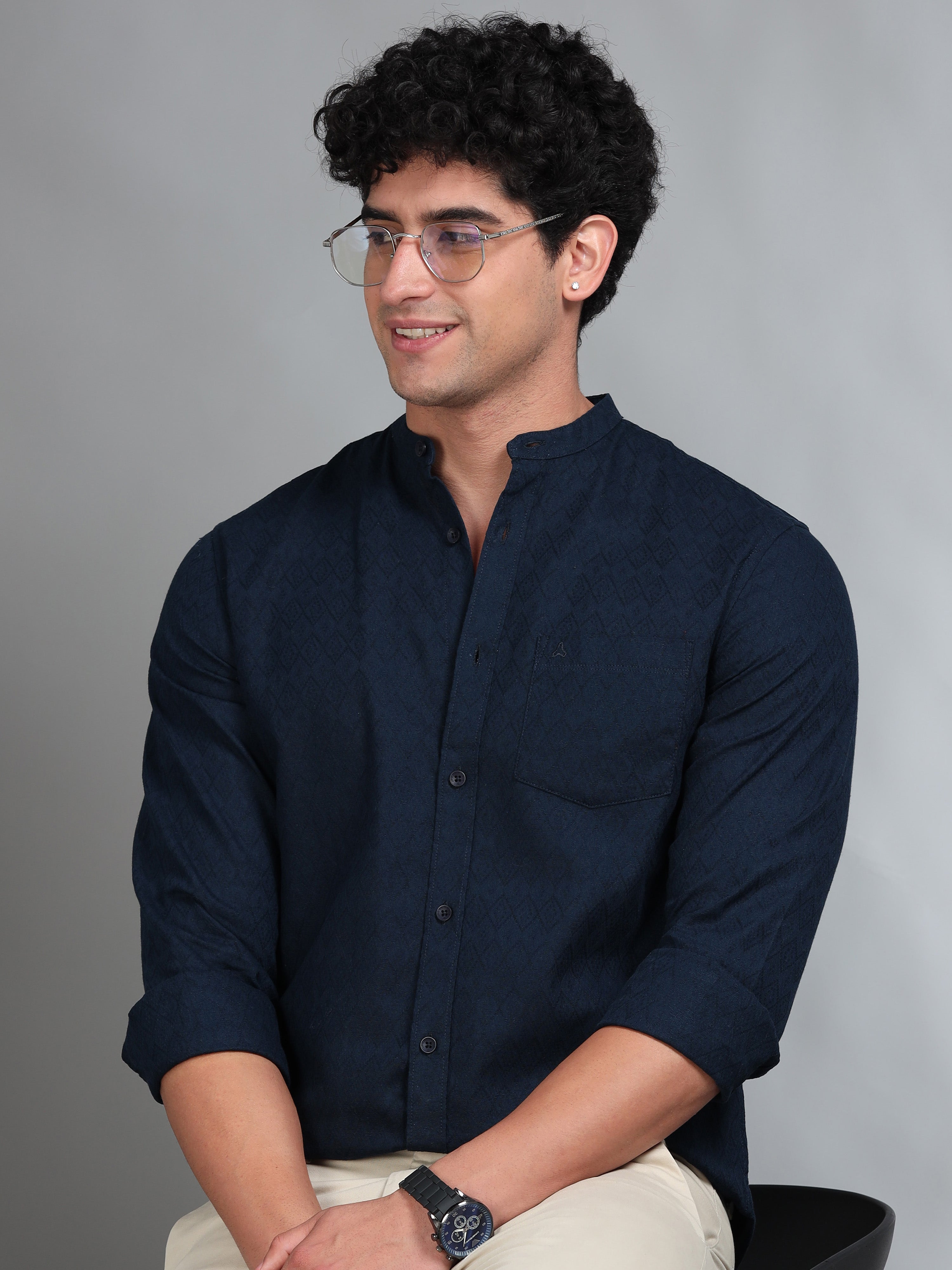 MEN'S INDIGO SOLID SLIM FIT SHIRT