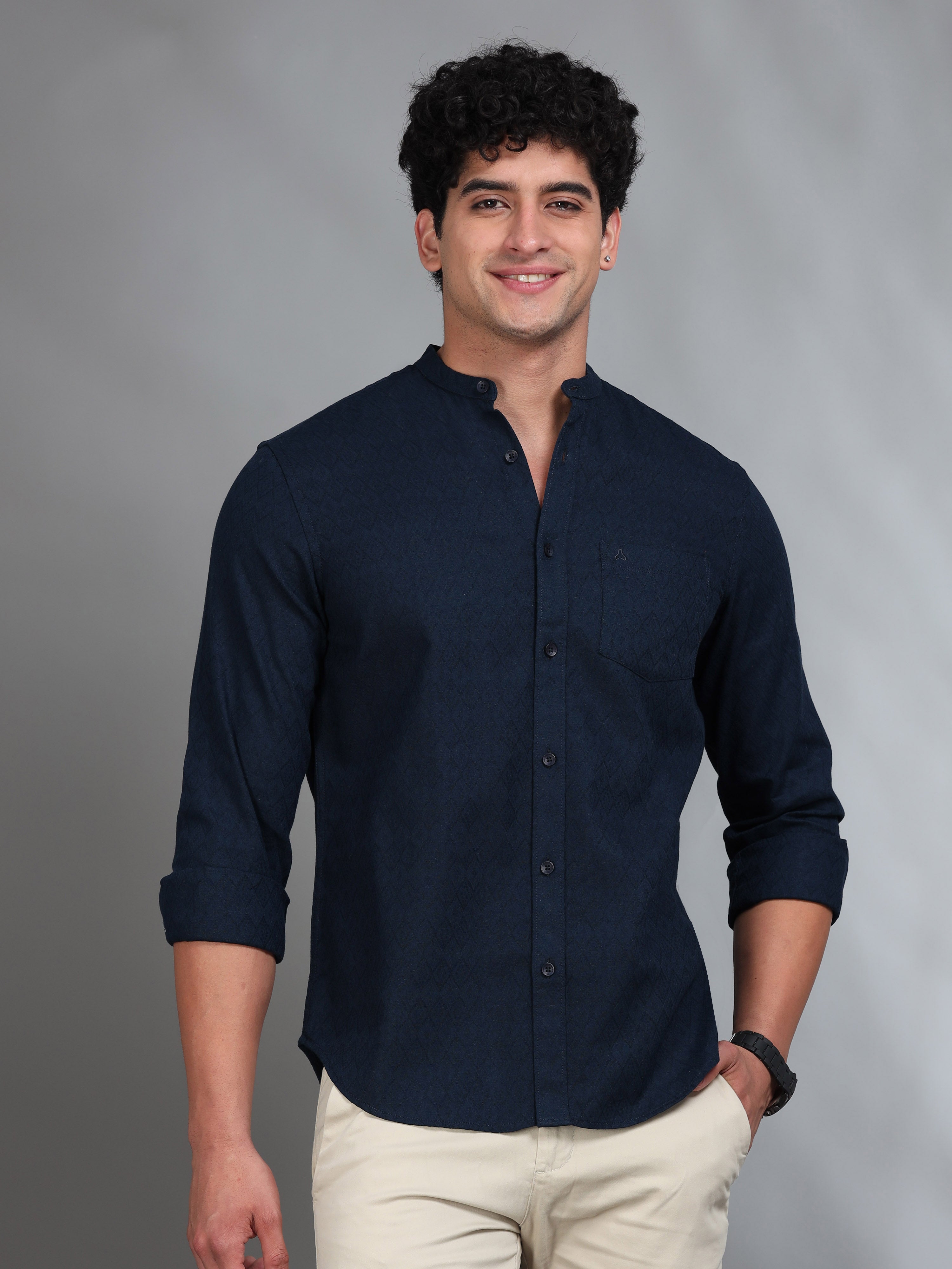 MEN'S INDIGO SOLID SLIM FIT SHIRT