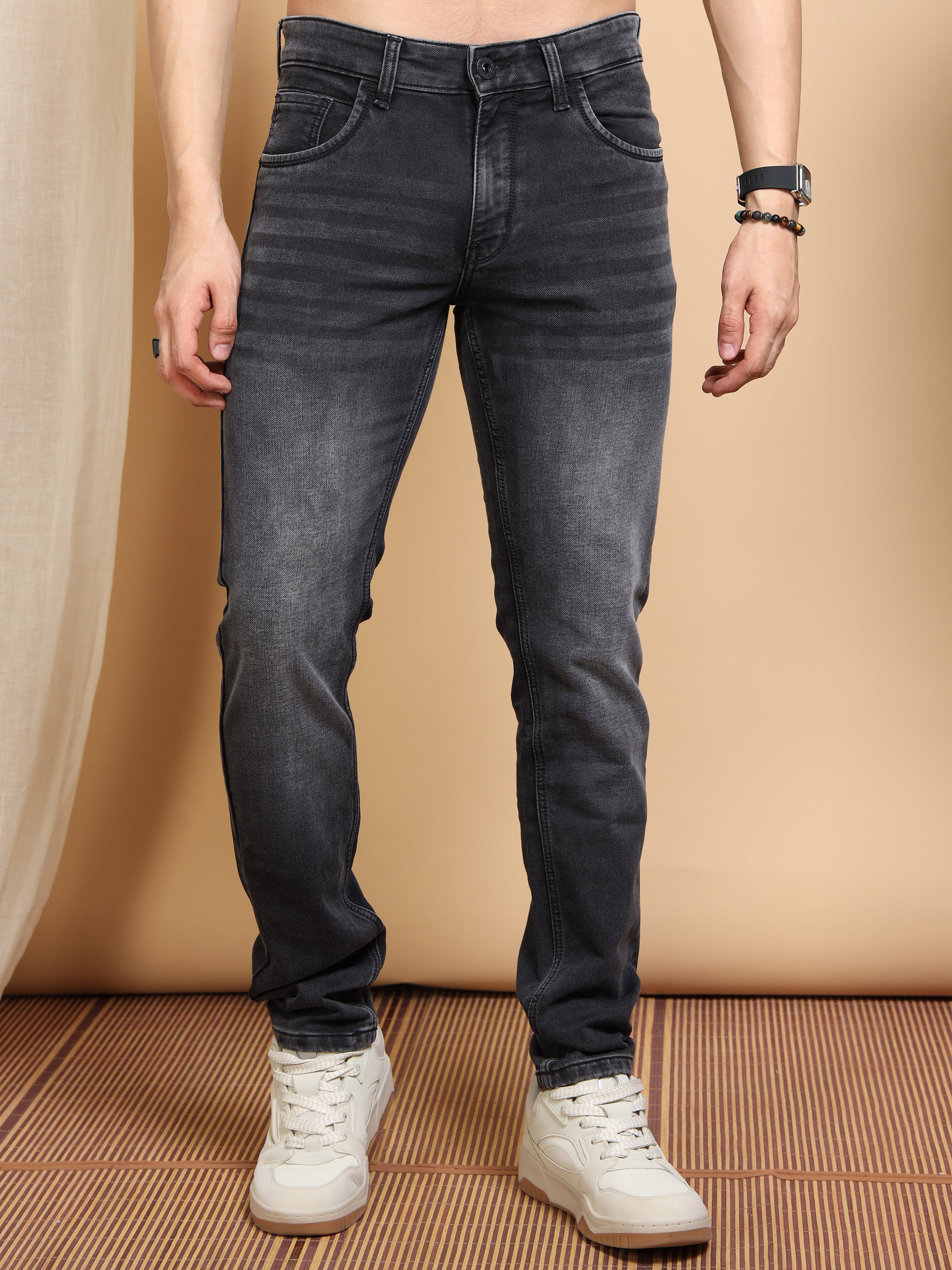 MEN'S BLACK SOLID SLIM FIT JEANS