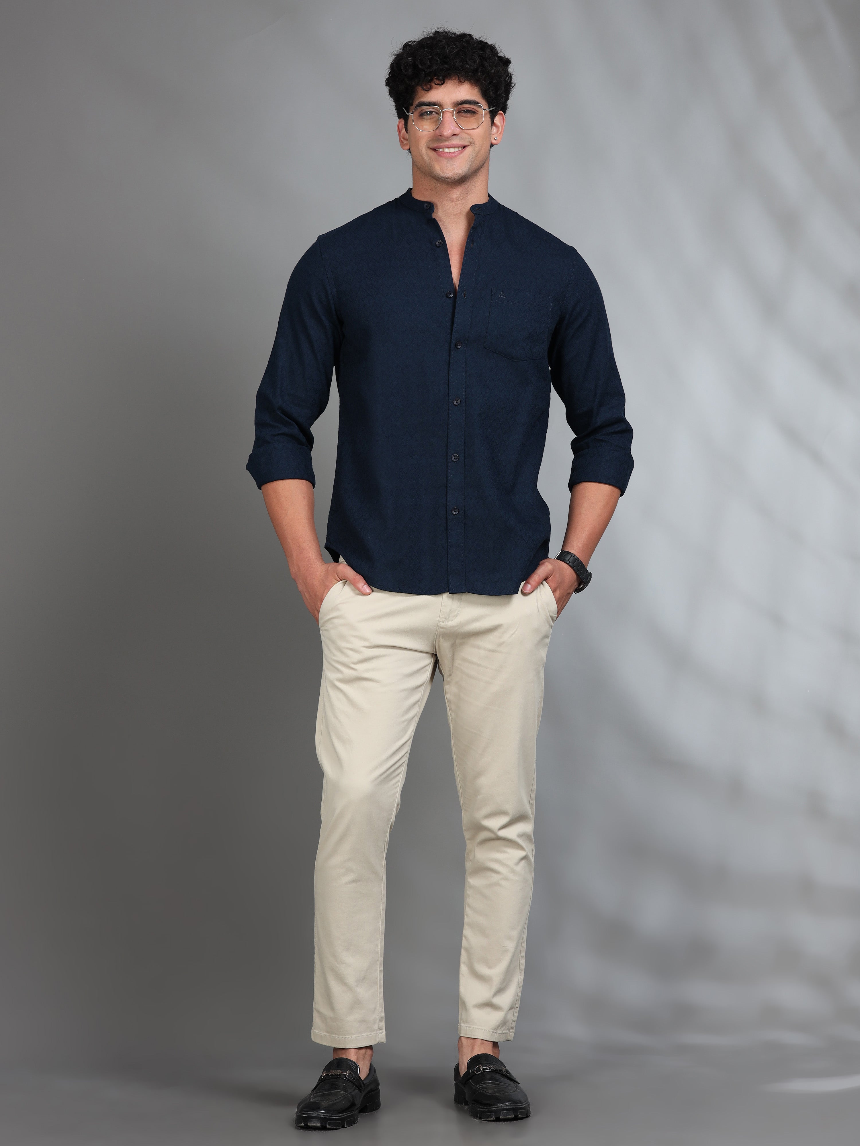 MEN'S INDIGO SOLID SLIM FIT SHIRT